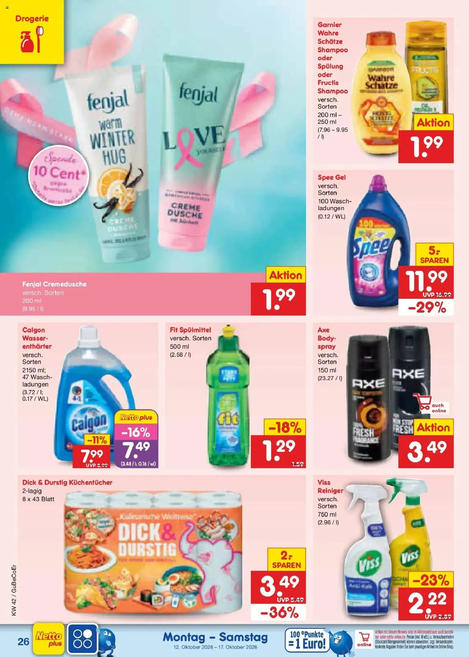 Vorschau von dem Prospekt des Geschäftes Netto Marken-Discount, gültig ab dem 12.10.2026 - Wasser, Spee, Dusche, Shampoo, Creme, Spülung