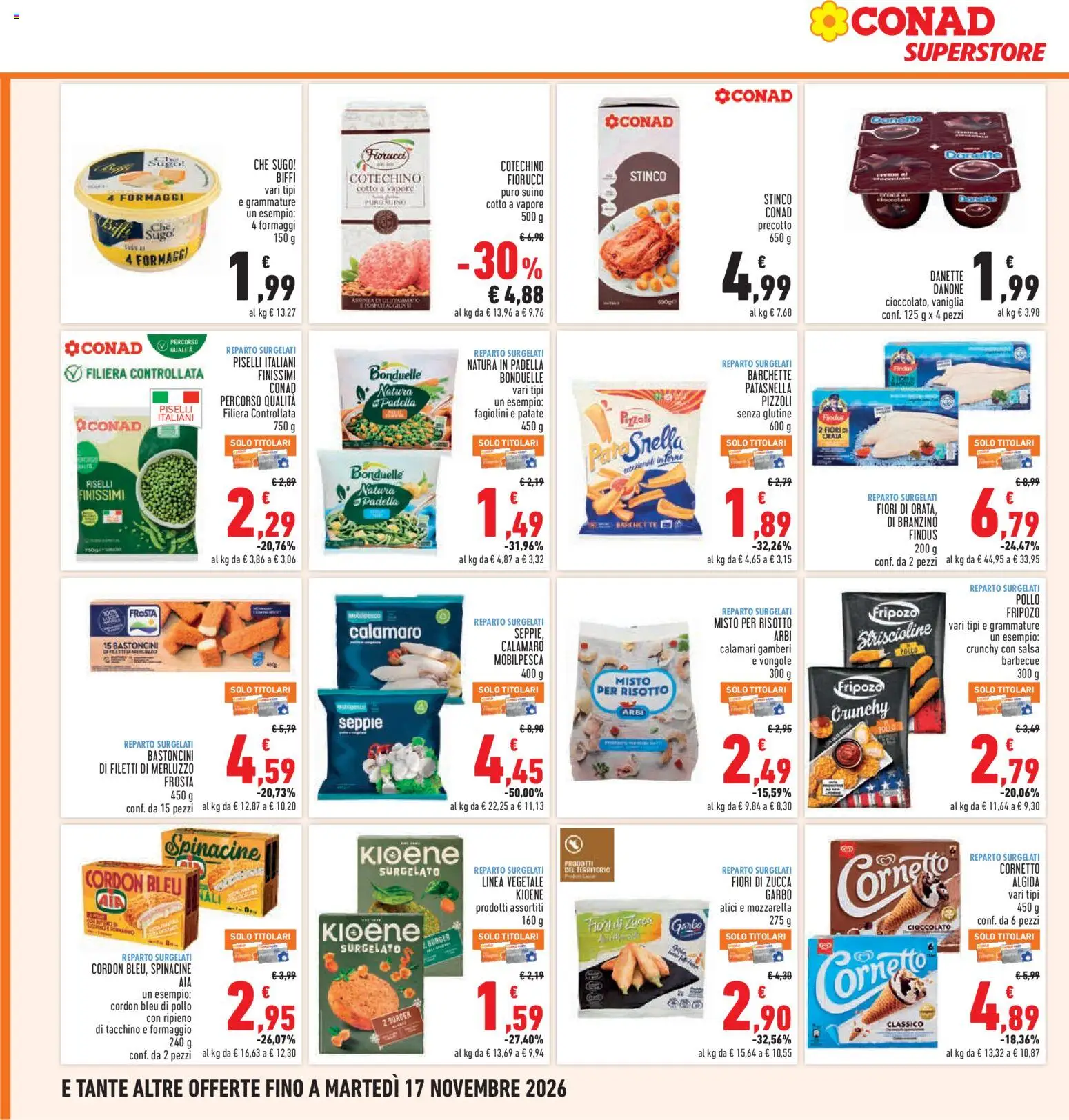 Anteprima dell'opuscolo Conad volantino Superstore Lazio dal negozio Conad valido da 05/11/2026 - Cioccolato, Formaggio, Yogurt, Cornetto, Branzino, Cotechino, Suino, Salsa barbecue