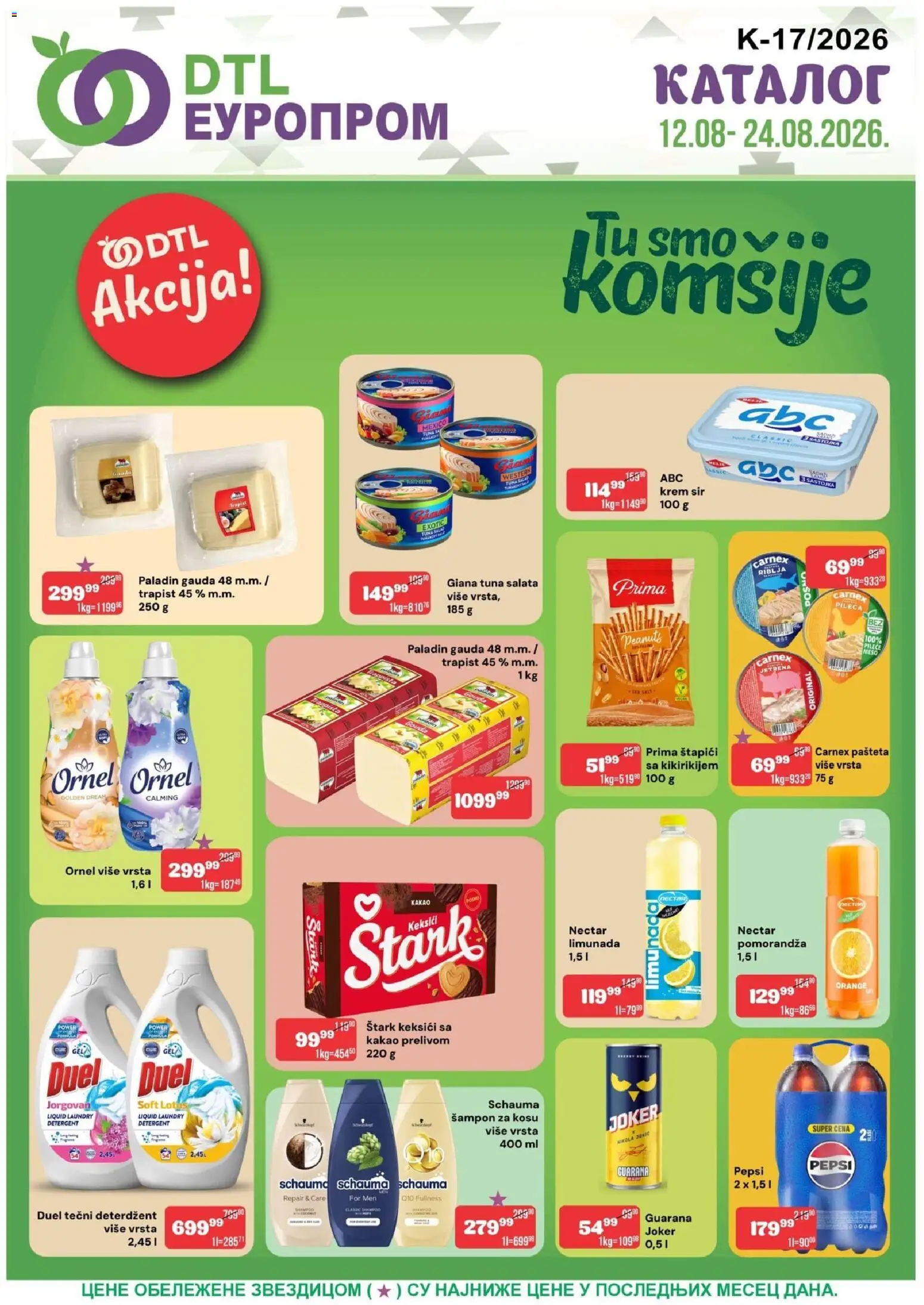 Pregled Europrom kataloga - važi od 12.08.2026 - Kakao, Sir, Limunada, Krem, Šampon, Deterdžent, Gouda, Tečni deterdžent