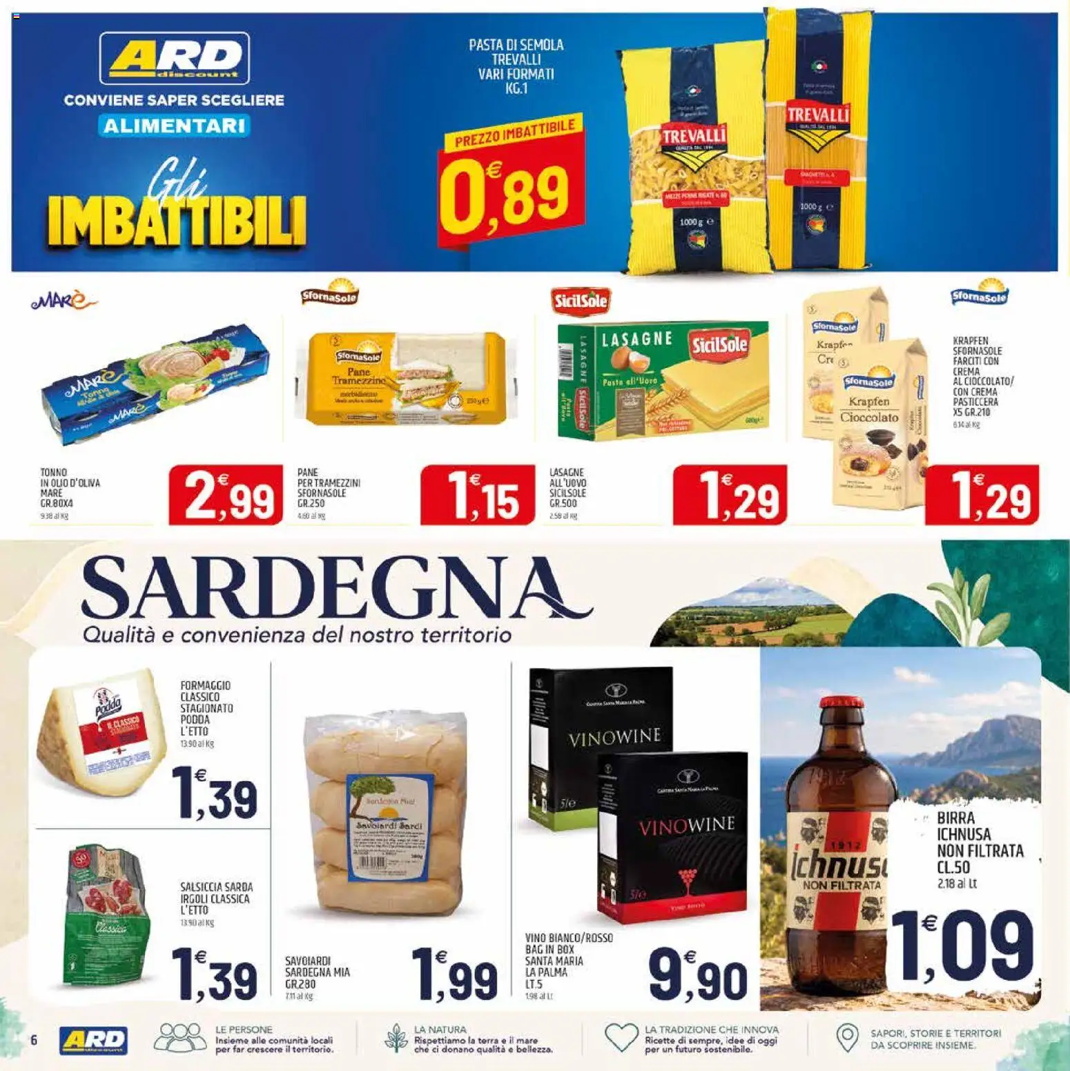 Anteprima dell'opuscolo ARD Discount volantino Sardegna dal negozio ARD Discount valido da 29/10/2026 - Crema, Vino, Birra, Lasagne, Terra, Salsiccia, Tramezzino, Savoiardi