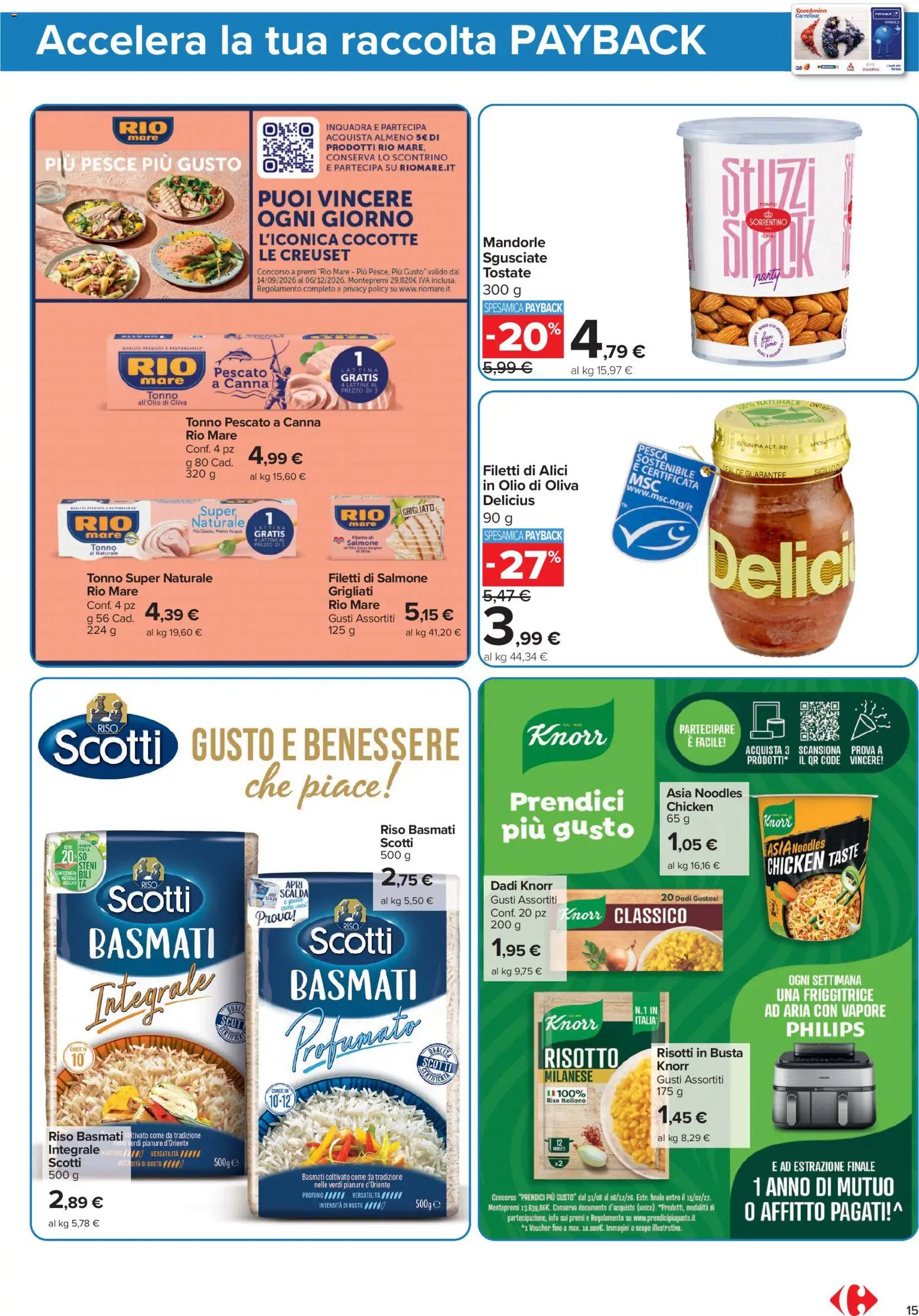 Anteprima dell'opuscolo Carrefour volantino Market - Punti Sprint Payback dal negozio Carrefour valido da 23/10/2026 - Acqua, Pesce, Salmone, Olio, Riso Basmati, Mandorle, Filetto, Alici