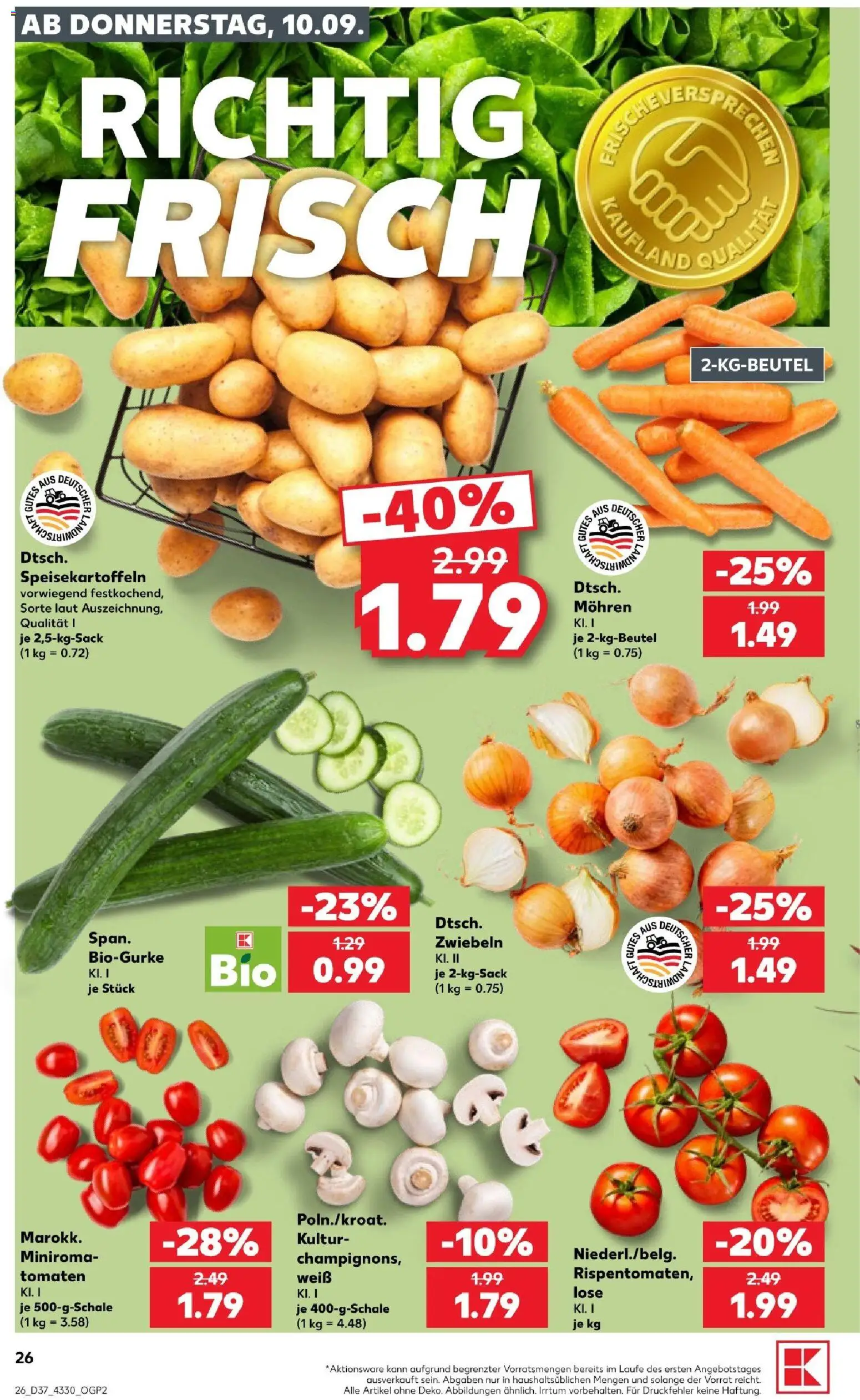 Vorschau von dem Prospekt des Geschäftes Kaufland, gültig ab dem 10.09.2026 - Tomaten, Zwiebeln, Lutscher, Mohren