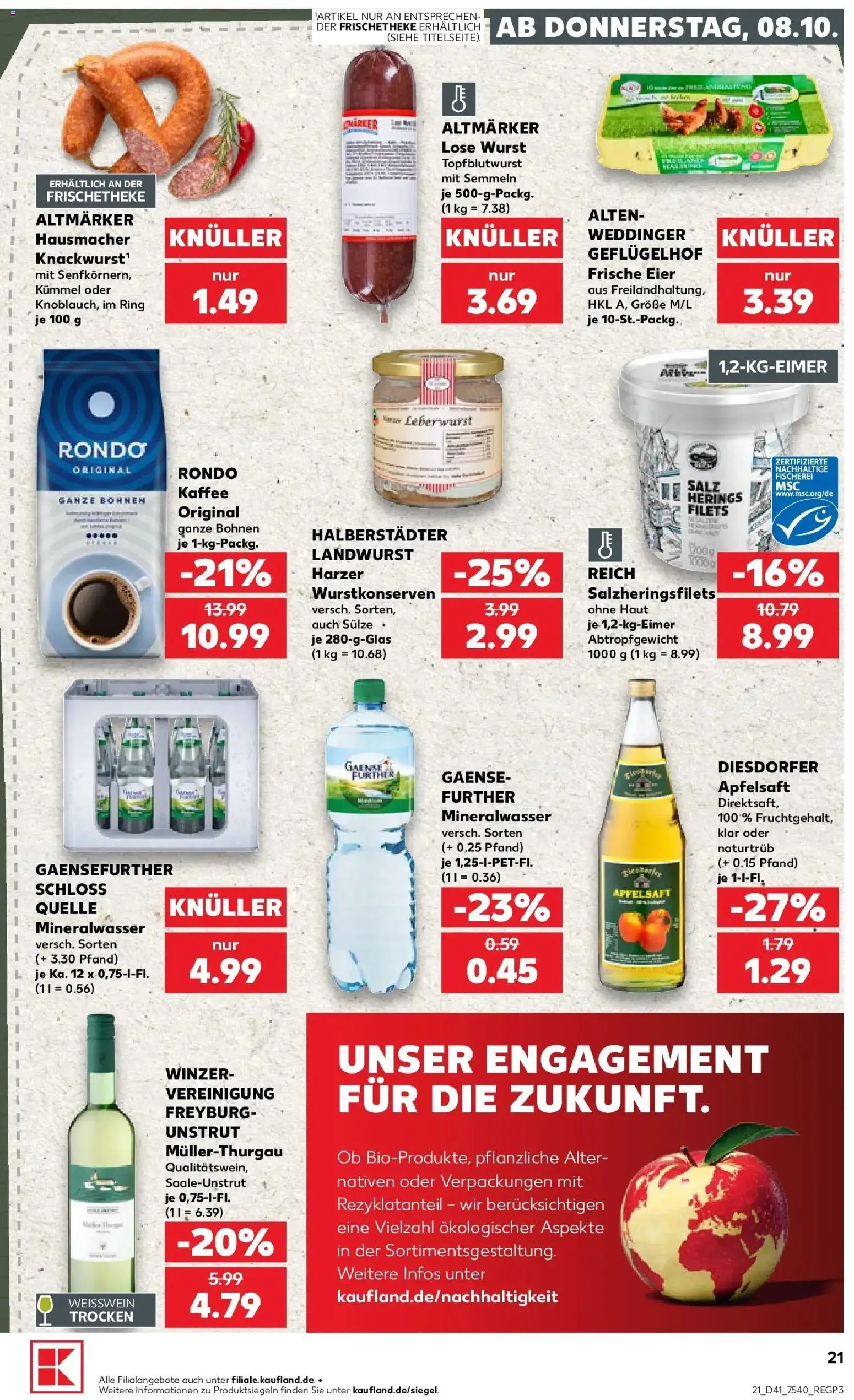 Vorschau von dem Prospekt des Geschäftes Kaufland, gültig ab dem 08.10.2026 - Kaffee, Wurst, Mineralwasser, Eier, Salz, Weißwein, Apfelsaft