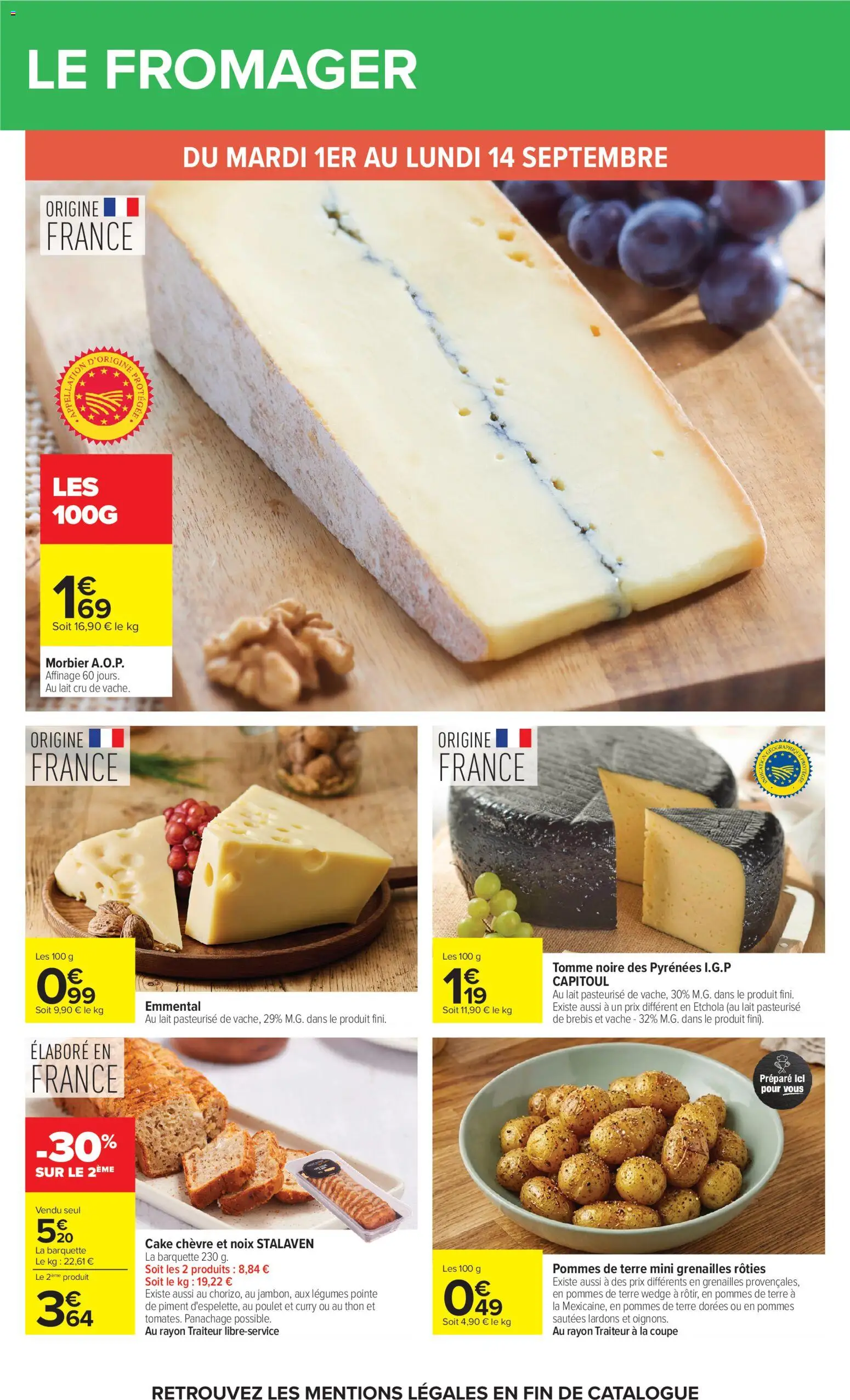Prévisualisation de Carrefour Market Petit dejeuner du magasin Carrefour Market formulaire valide 01/09/2026 - Pommes de terre, Curry, Thon, Noix, Morbier, Lardons, Emmental, Pommes