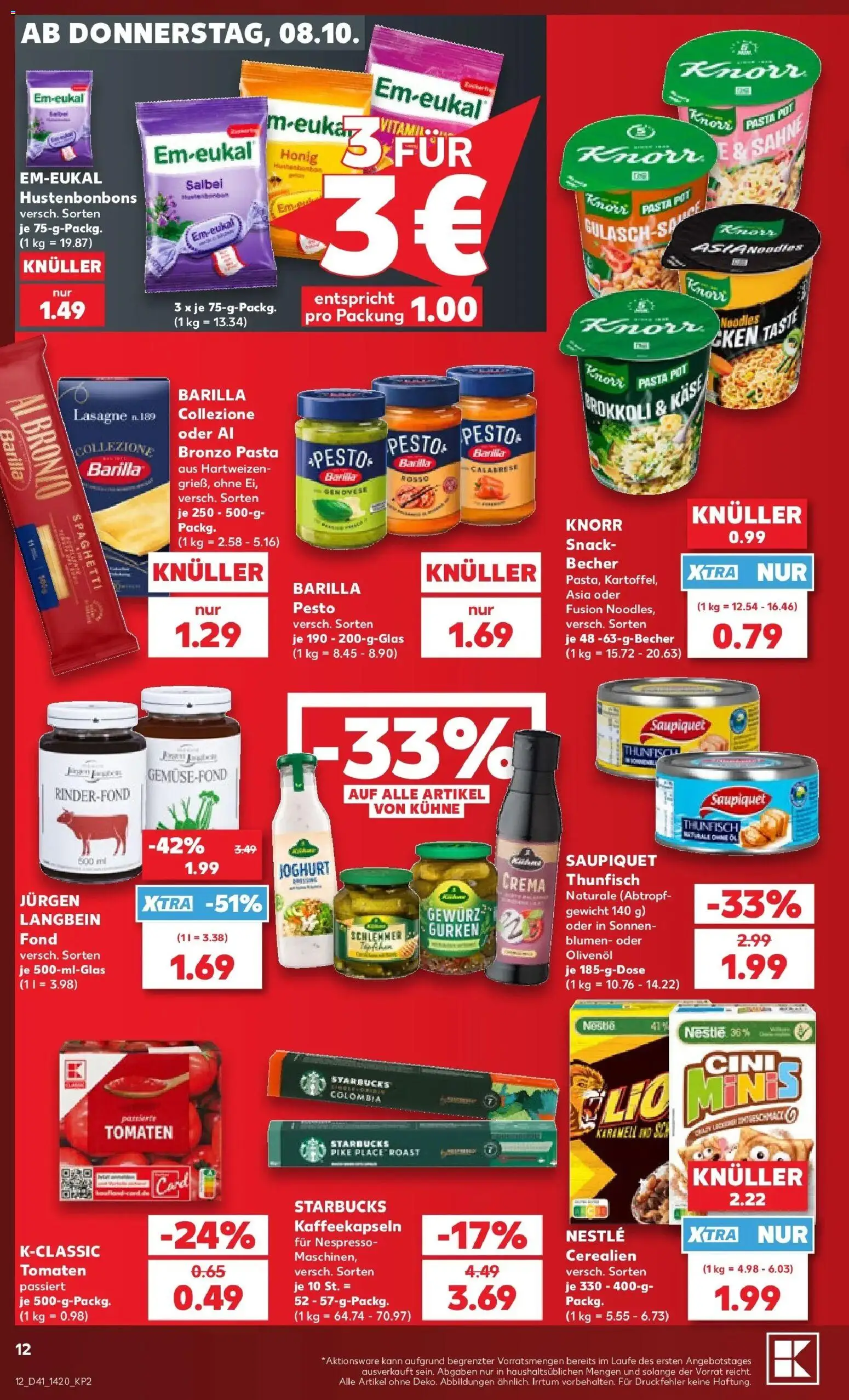 Vorschau von dem Prospekt des Geschäftes Kaufland, gültig ab dem 08.10.2026 - Starbucks, Käse, Pasta, Joghurt, Gurken, Tomaten, Gewicht, Knorr