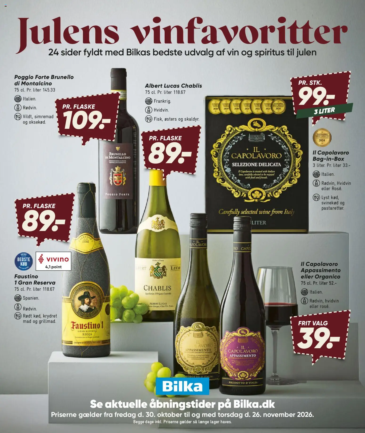 Eksempel på tilbudsavis Bilka - Tilbudsavis - Vinkatalog fra butik Bilka gyldig fra 30/10/2026 - Is, Vin, Hvidvin, Svinekød