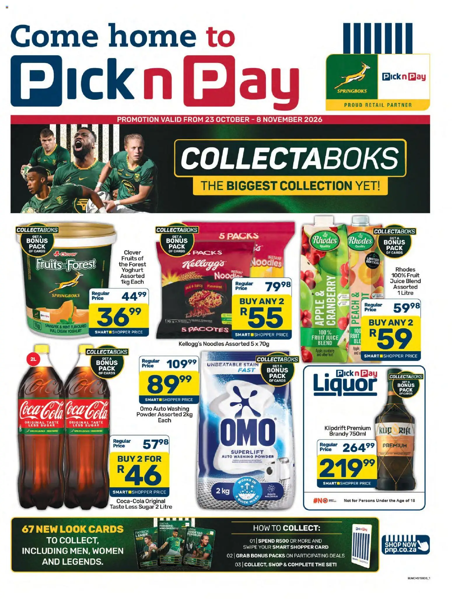 Preview of Pick n Pay flyer valid from 23/10/2026 - Fruit, Noodles, Sugar, Peach, Yoghurt, Washing powder, Powder, Forest fruits