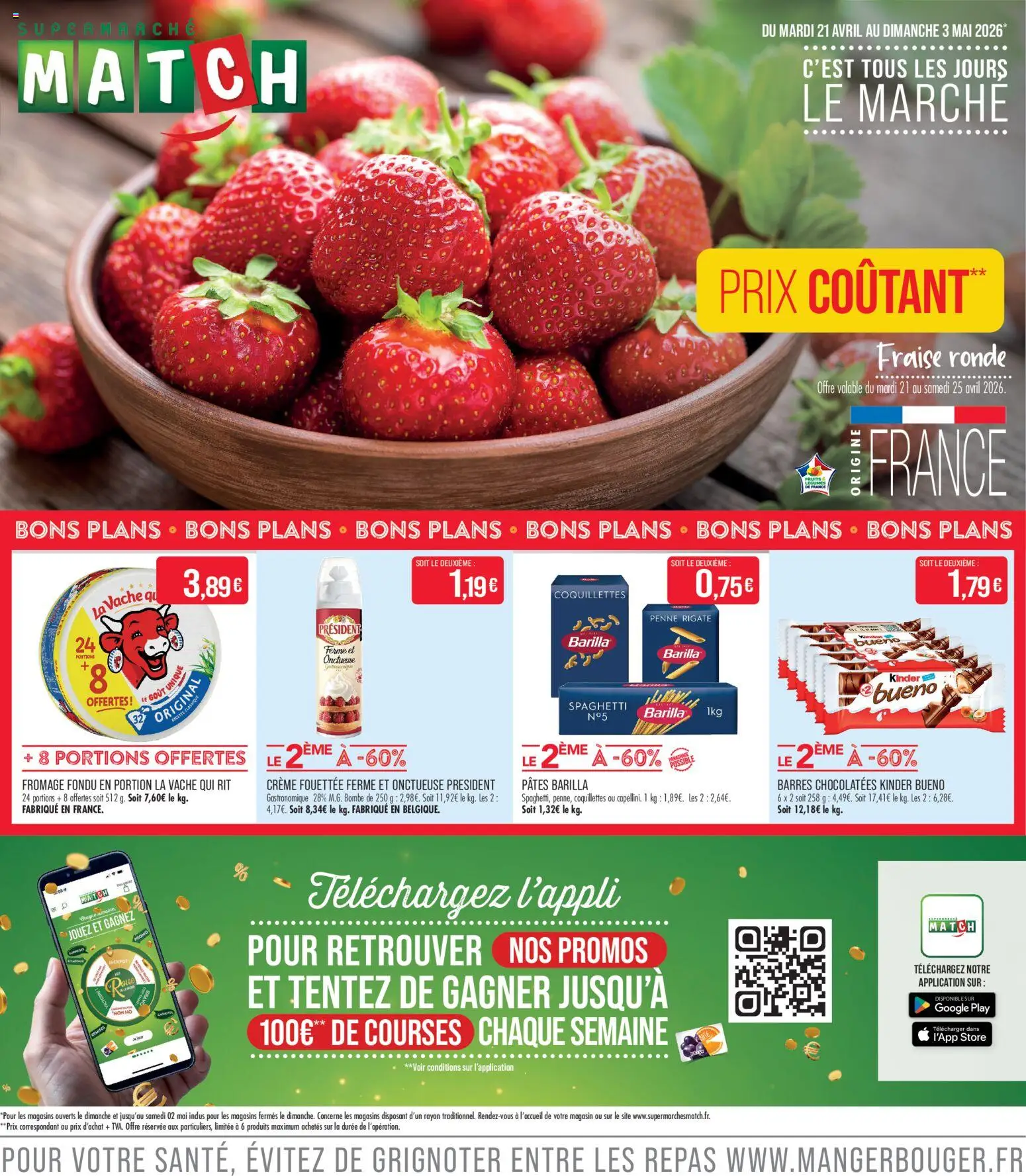 Prévisualisation de Match Supermarché - c'est tous les jours le marché du magasin Match Supermarché formulaire valide 21/04/2026 - Fromage, Store, Fraise, Pâtes, Crème, Coquillettes, Barilla, Fromage fondu