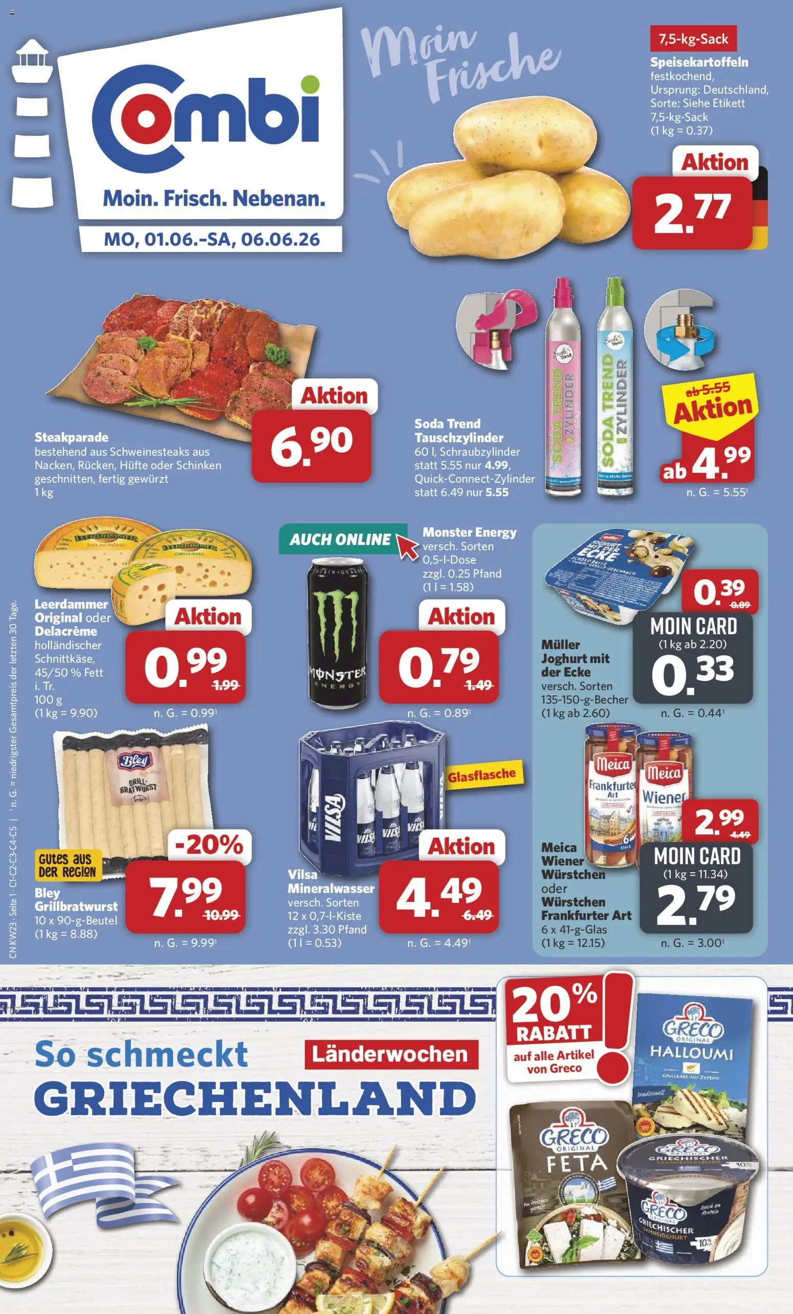 Vorschau von dem Prospekt des Geschäftes Combi, gültig ab dem 01.06.2026 - Grill, Monster, Joghurt, Bratwurst, Feta, Energy, Schinken, Meica