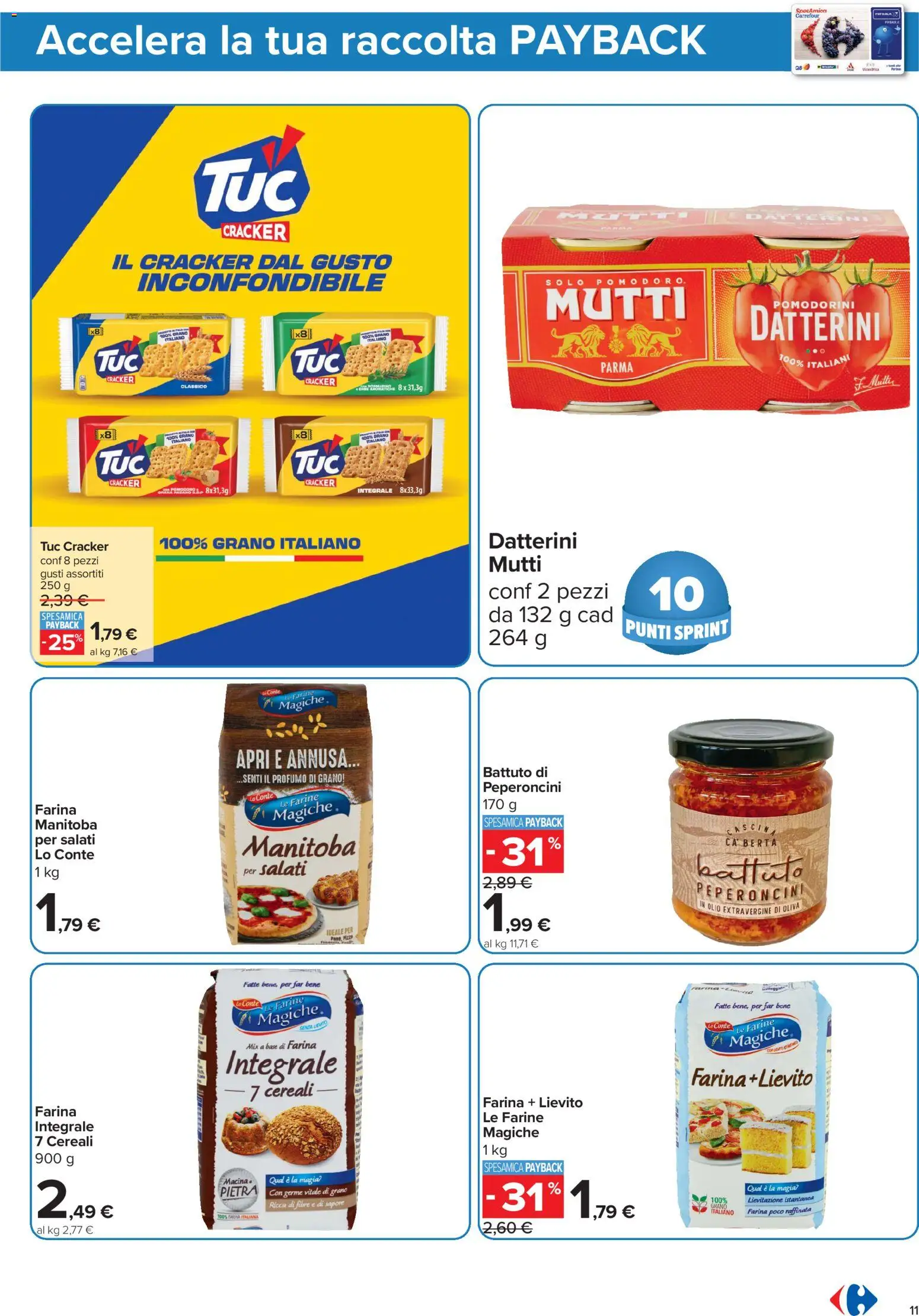 Anteprima dell'opuscolo Carrefour volantino Iper - Punti Sprint Payback dal negozio Carrefour valido da 23/10/2026 - Pizza, Olio, Profumo, Cereali, Cracker, Lievito, Mutti, Pomodorini