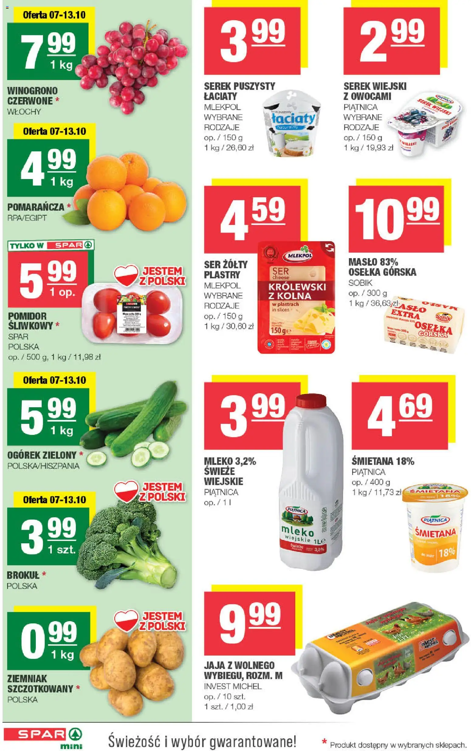 Pogląd gazetki "Spar gazetka - Mini" ze sklepu Spar ważnej od 07.10.2026 - Mleko, Ser, Ogórek, Serek wiejski, Jaja, Ser żółty, Osełka, Serek