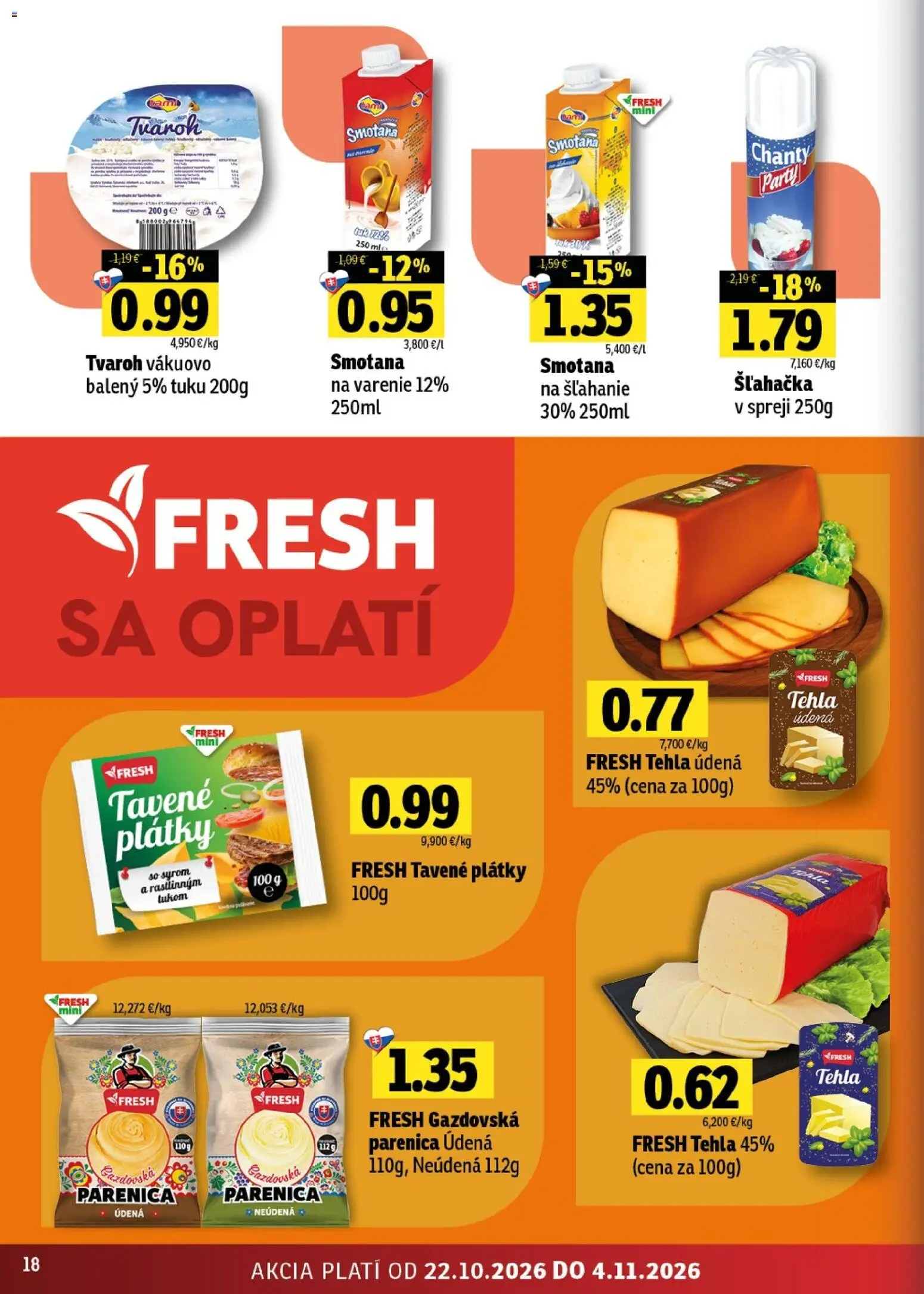 Náhľad Fresh letáku platného od 22.10.2026 - Tvaroh, Šľahačka, Smotana, Pás