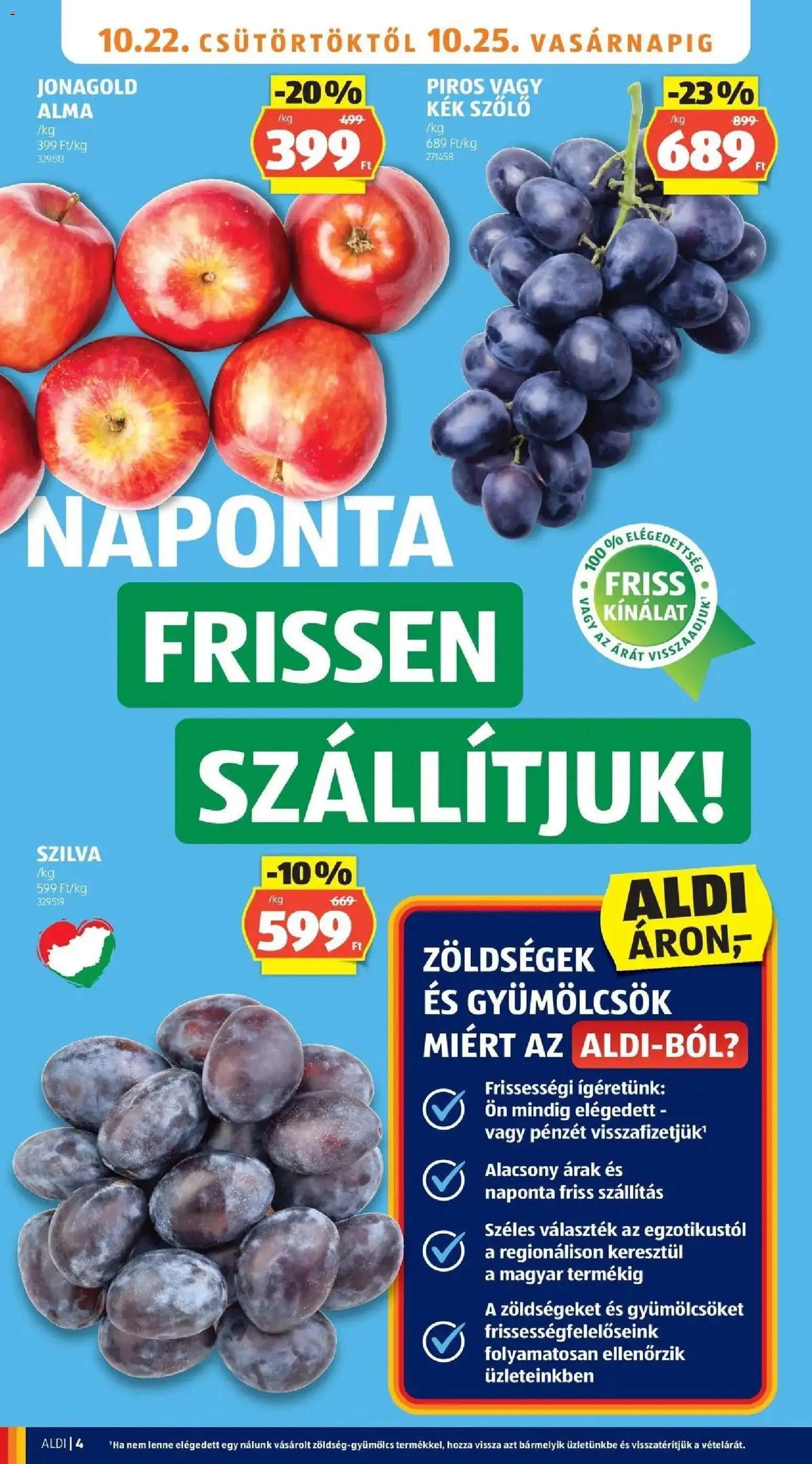 Aldi - Aldi aktuális akciós újság megtekintése, amely érvényes 2026.10.17.-től - Alma, Zöldségek, Szőlő, Szilva