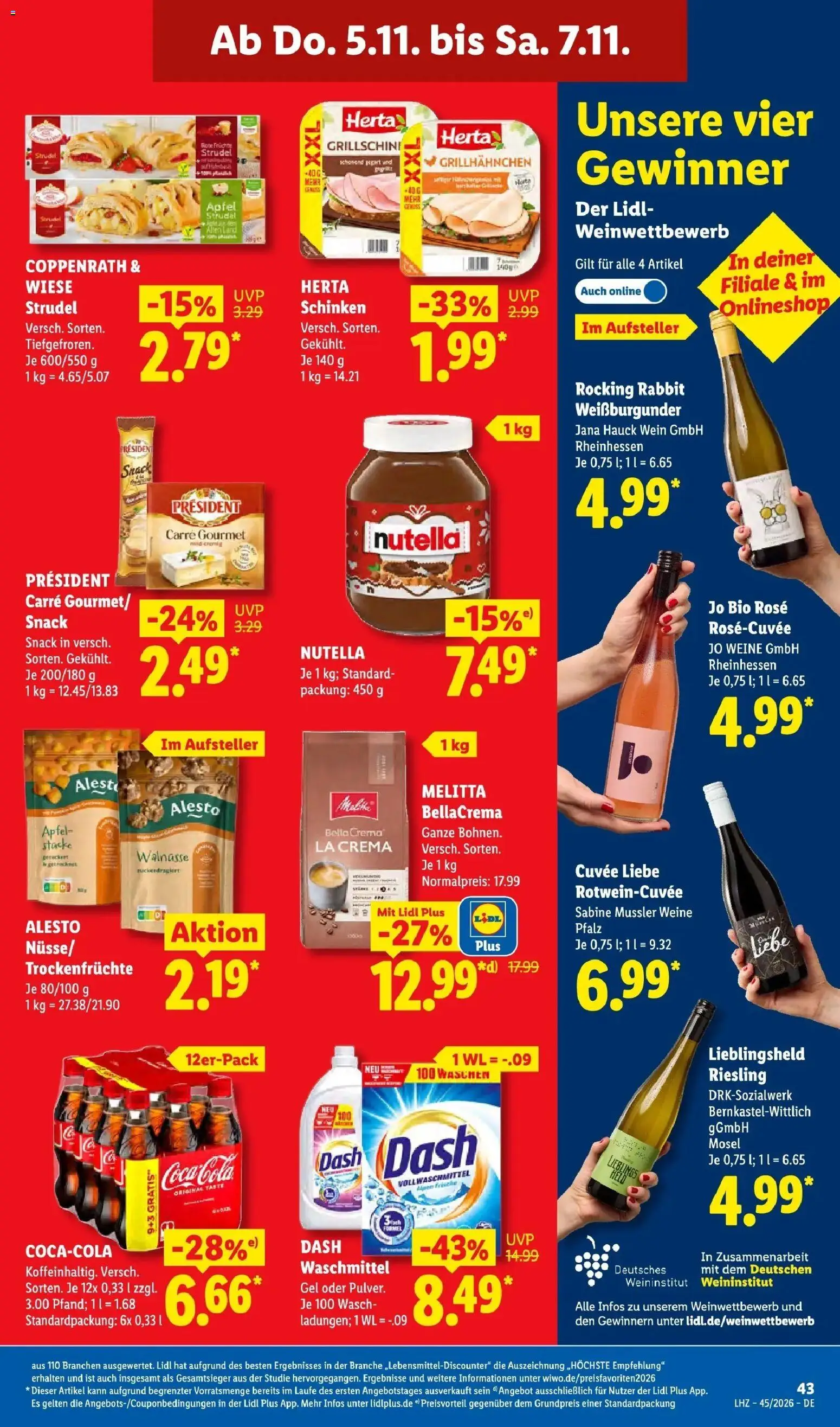 Vorschau von dem Prospekt des Geschäftes Lidl, gültig ab dem 02.11.2026 - Coca cola, Nutella, Cola, Walnüsse, Waschmittel, Schinken, Melitta, Trockenfrüchte