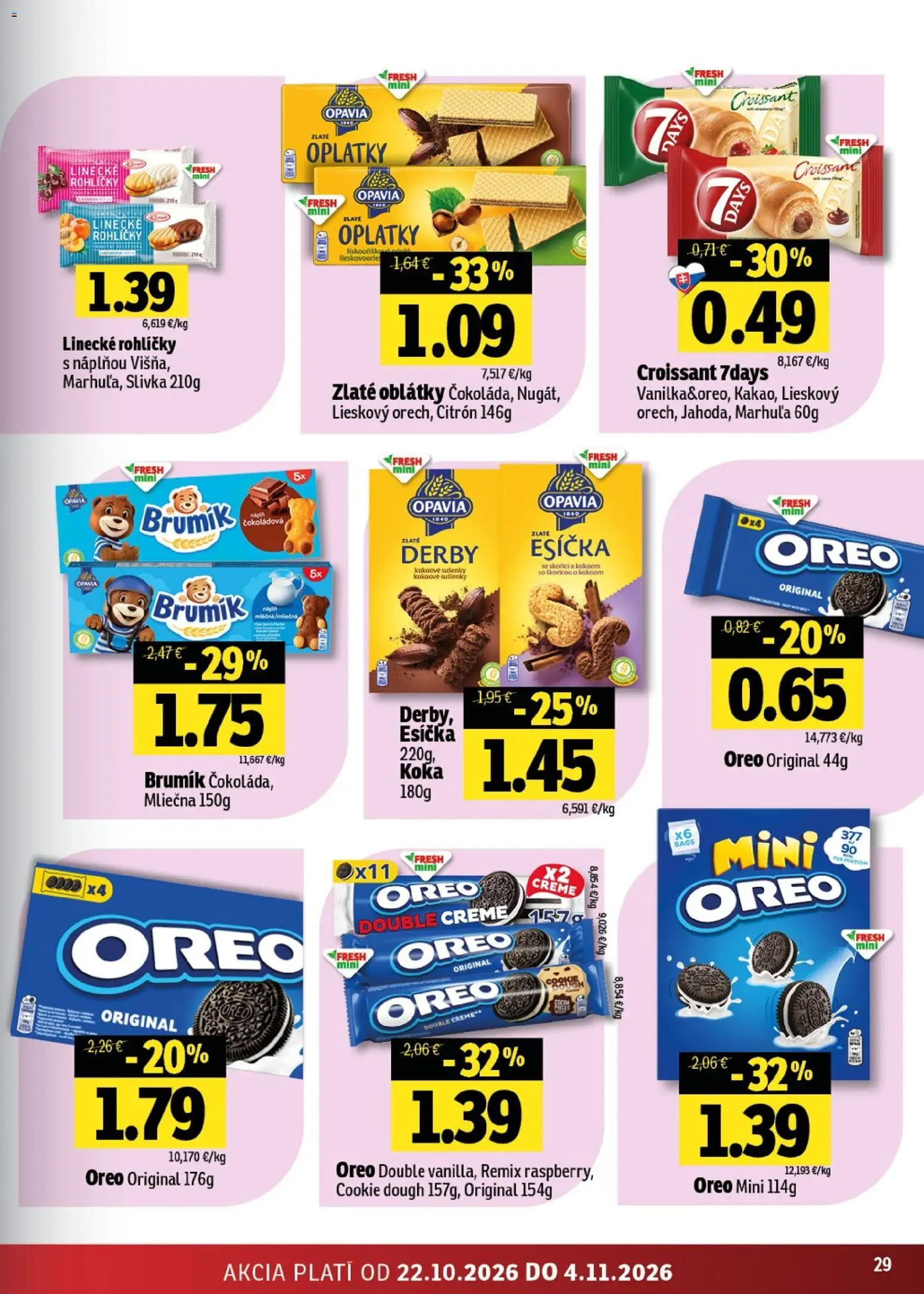 Náhľad Fresh letáku platného od 22.10.2026 - Croissant, Oreo, Sušienky, Oblátky