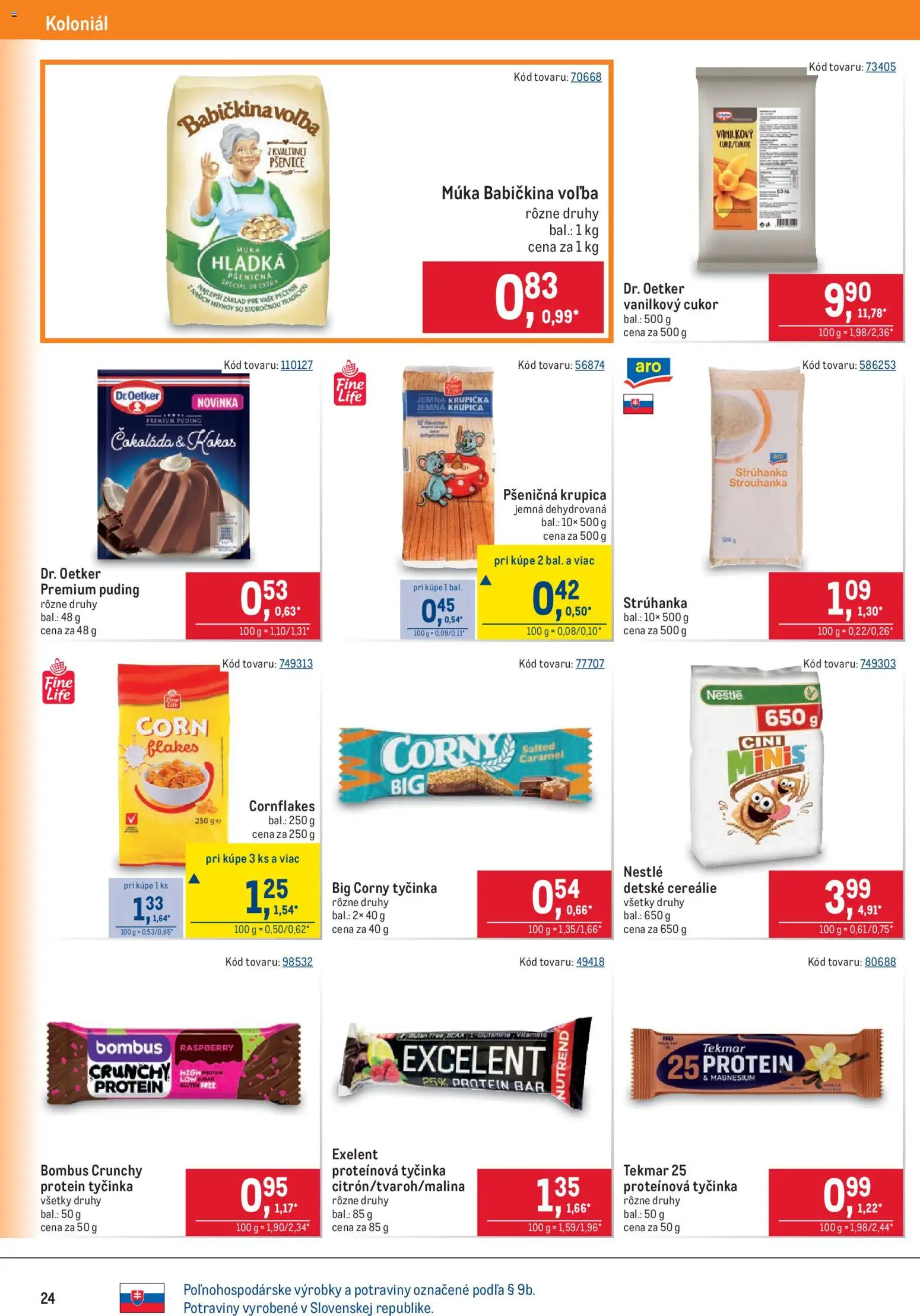 Náhľad Metro letáku platného od 21.10.2026 - Protein, Puding, Cukor, Krupica, Vanilkový cukor, Cereálie, Strúhanka, Proteínová tyčinka