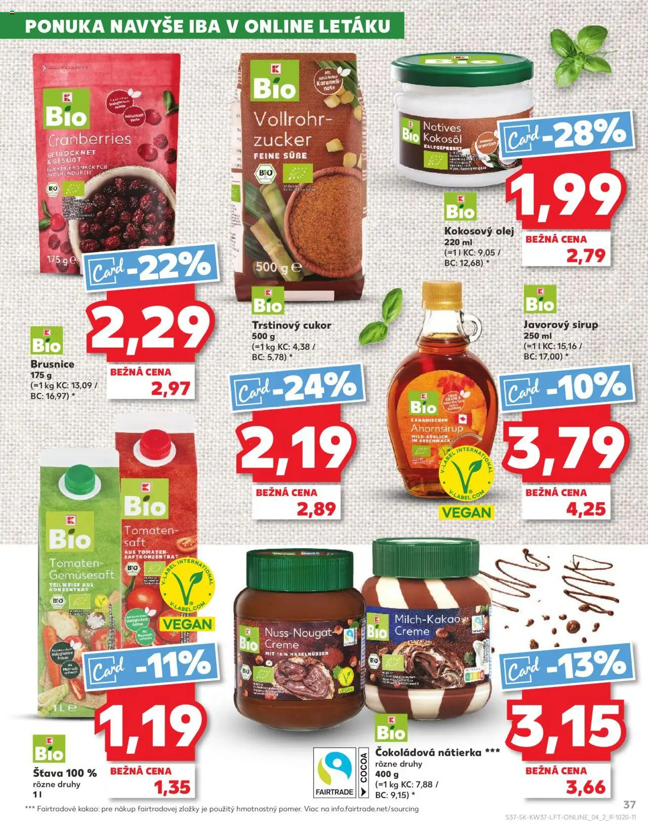 Náhľad Kaufland letáku platného od 11.09.2025 - Olej, Cukor, Sirup, Javorový sirup, Kokosový olej, Nátierka, Trstinový cukor, Šťava