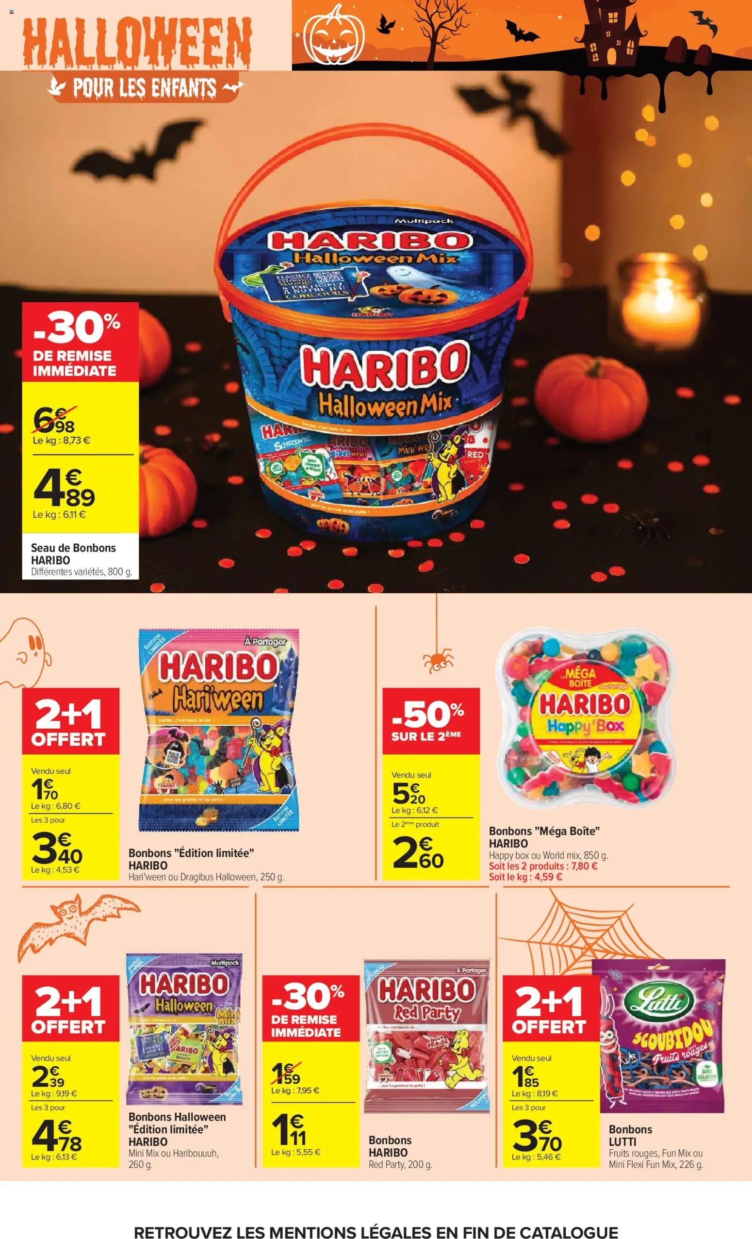 Prévisualisation de Carrefour catalogue du magasin Carrefour formulaire valide 20/10/2026 - Fruits, Bonbons, Bonbons Haribo, Bonbons halloween, Boîte Haribo