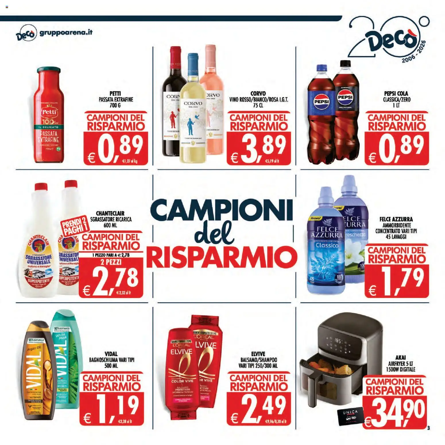 Anteprima dell'opuscolo Decò volantino Maxistore, Supermercati, Local Sicilia dal negozio Decò valido da 01/09/2026 - Vino, Profumo, Bagnoschiuma, Ammorbidente, Pepsi, Balsamo, Sgrassatore