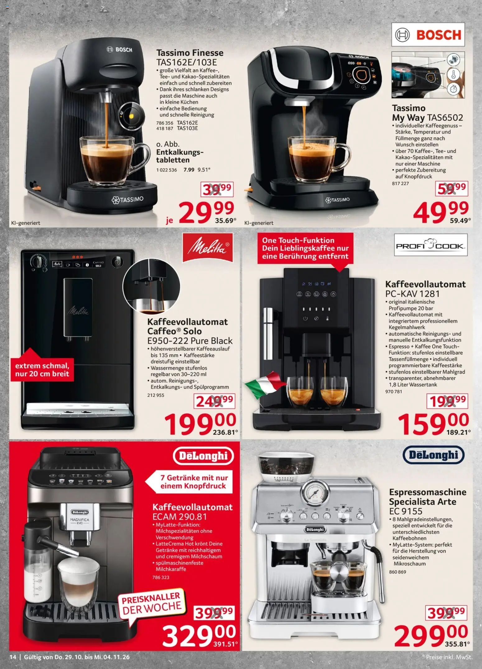 Vorschau von dem Prospekt des Geschäftes Selgros, gültig ab dem 29.10.2026 - Kaffee, Kaffeevollautomat, Bosch, Kuchen, Tee, Tassimo, Melitta