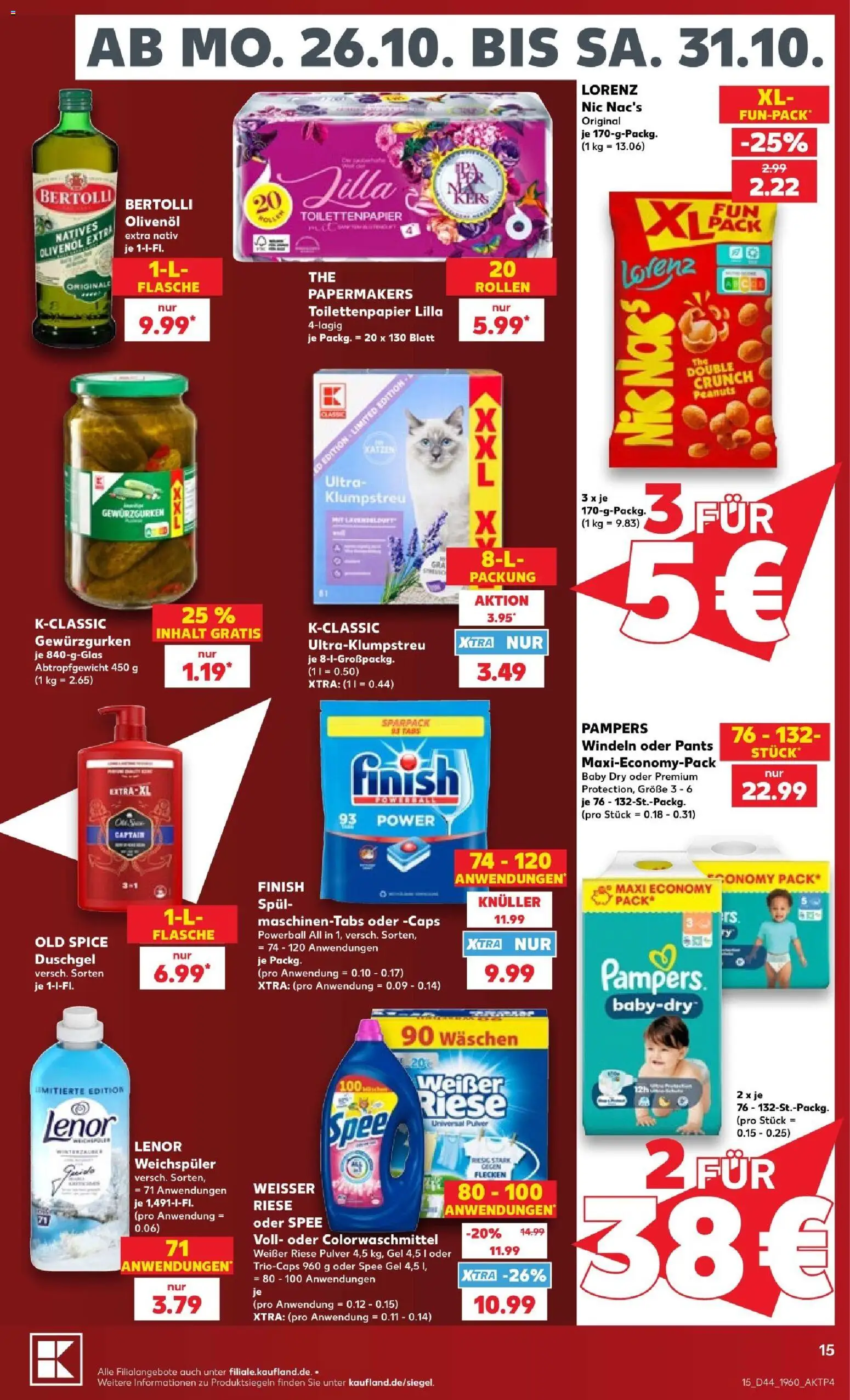 Vorschau von dem Prospekt des Geschäftes Kaufland, gültig ab dem 25.10.2026 - Spee, Toilettenpapier, Pampers, Weichspüler, Lenor, Duschgel, Finish, Olivenol