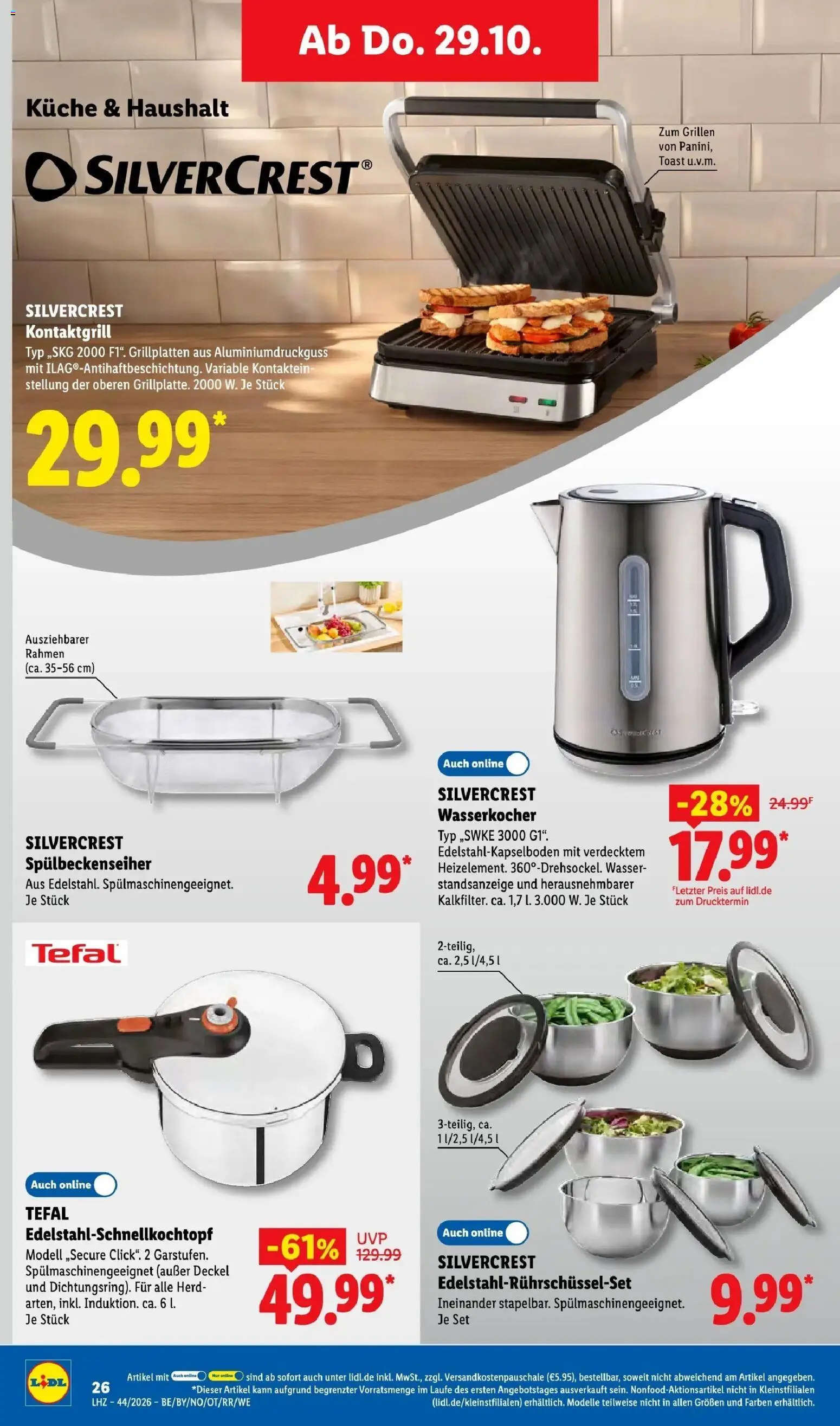 Vorschau von dem Prospekt des Geschäftes Lidl, gültig ab dem 26.10.2026 - Küche, Wasser, Grill, Wasserkocher, Herd, Toast