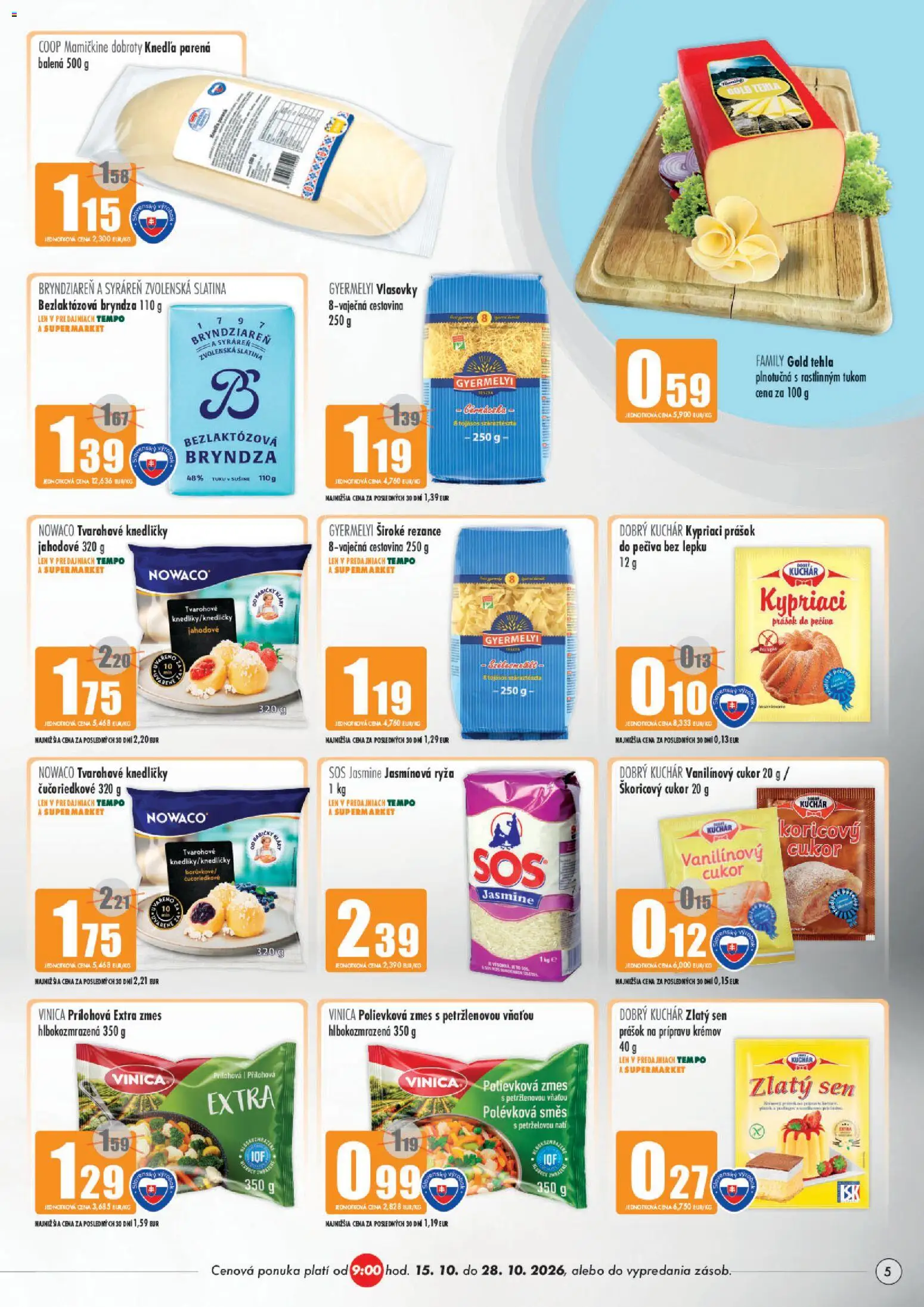 Náhľad COOP Jednota letáku platného od 15.10.2026 - Knedľa, Bryndza, Ryža, Cukor, Rezance, Prášok do pečiva
