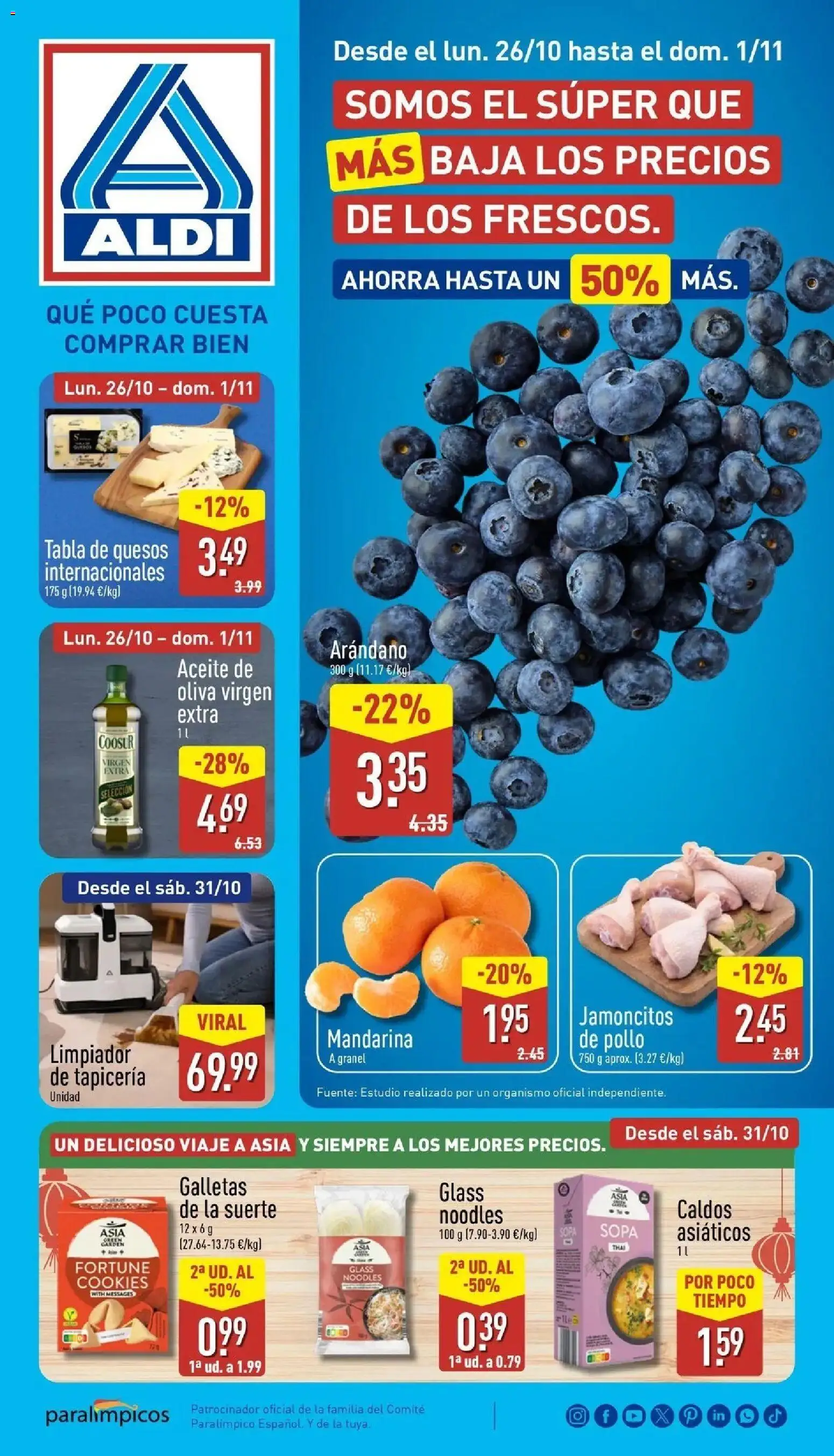 Vista previa del folleto de la tienda Aldi válido desde el 26/10/2026 - Aceite de oliva, Galletas, Aceite, Aceite de oliva virgen extra, Pollo