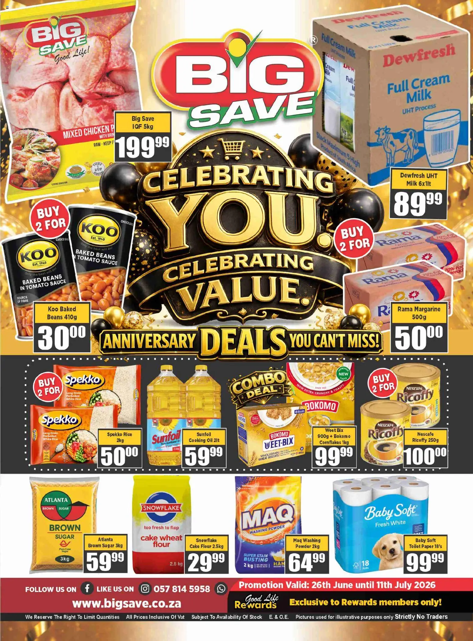Preview of Big Save flyer valid from 26/06/2026 - Cake, Chicken, Toilet, Milk, Oil, Washing powder, Baked beans, Sauce