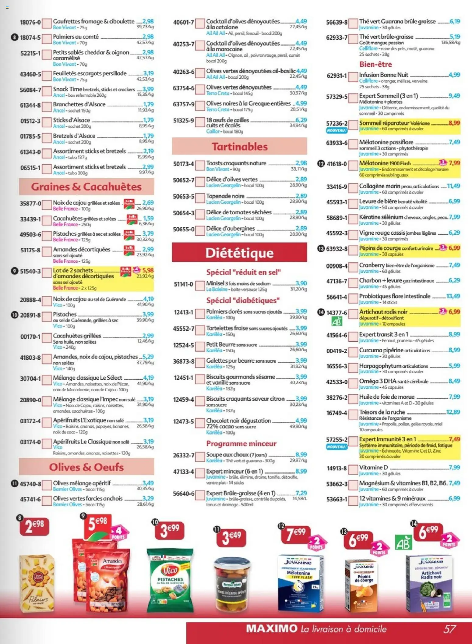 Prévisualisation de Maximo catalogue epicerie du magasin Maximo formulaire valide 24/08/2026 - Fromage, Passiflore, Probiotiques, Sésame, Anchois, Crackers, Pistaches, Gaufrettes