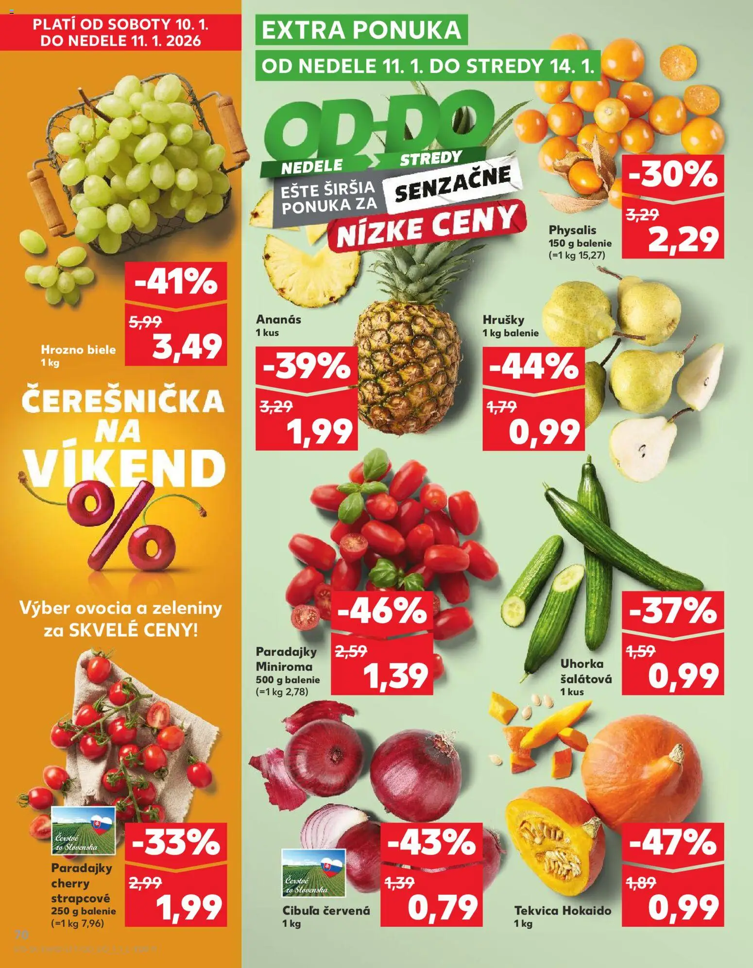 Náhľad Kaufland letáku platného od 08.01.2026 - Tekvica, Paradajky, Cibuľa, Hrozno, Hrušky, Ananás