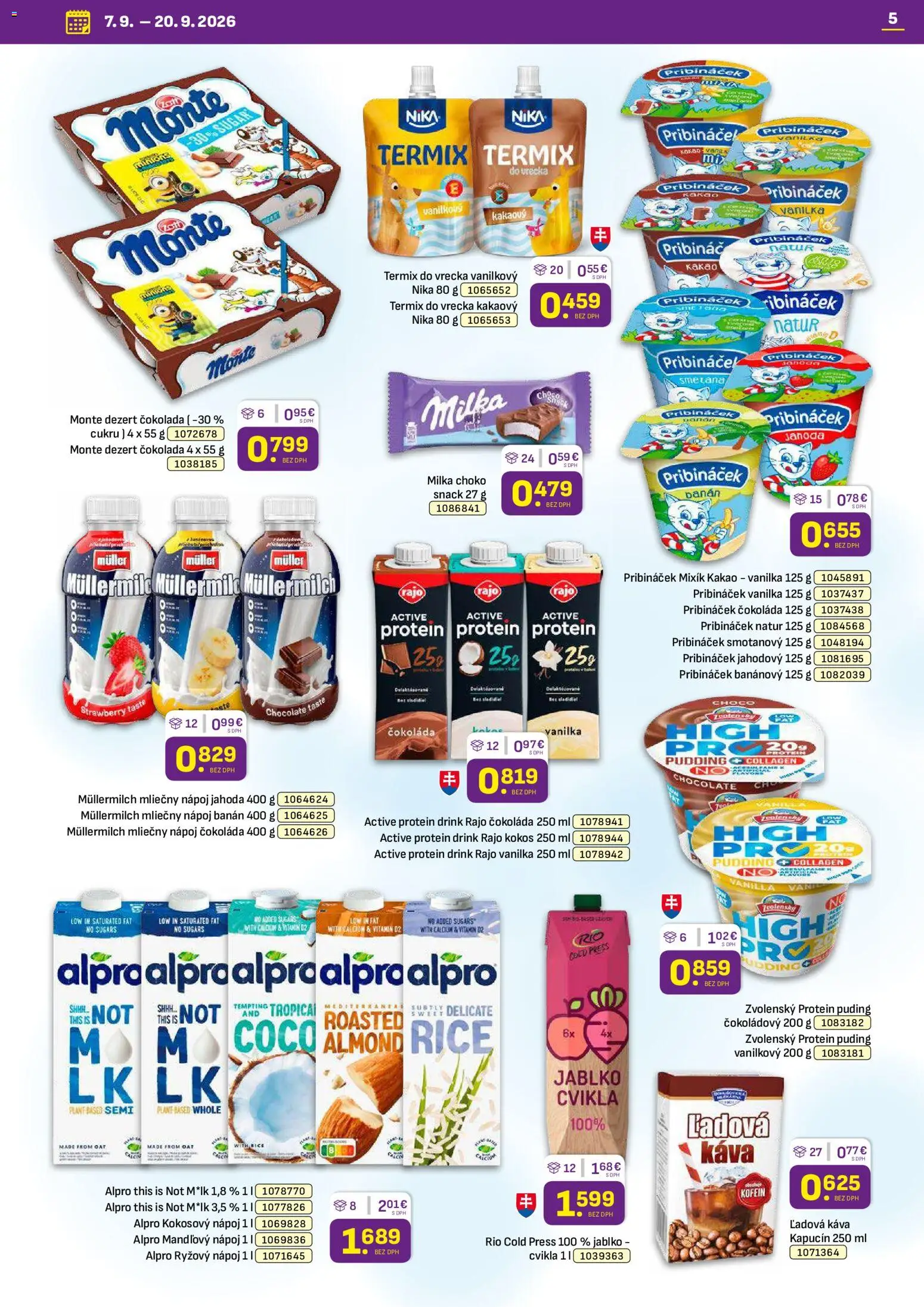 Náhľad Libex letáku platného od 07.09.2026 - Káva, Protein, Kokos, Puding, Cvikla, Dezert, Kakao, Alpro