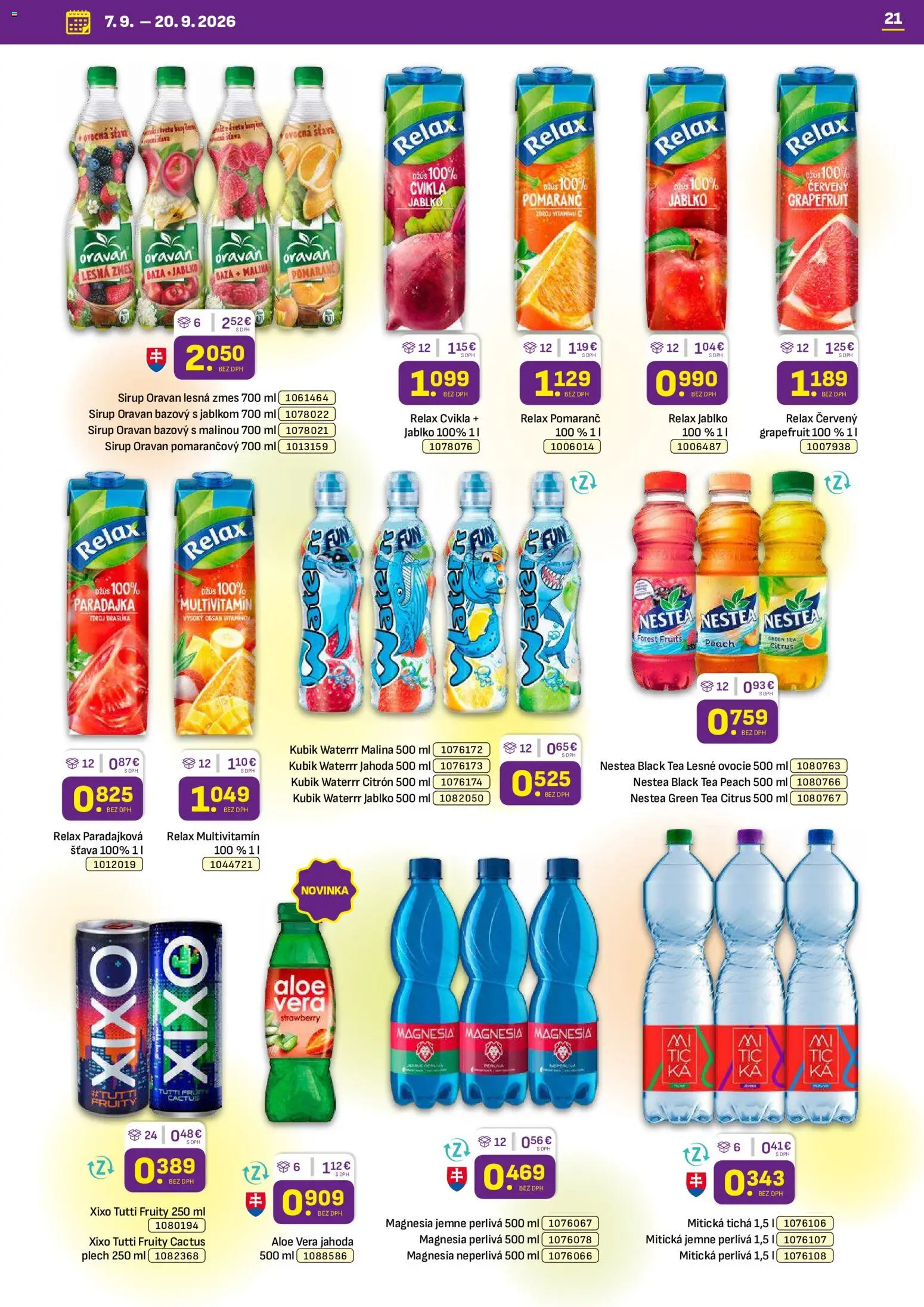 Náhľad Libex letáku platného od 07.09.2026 - Ovocie, Sirup, Paradajka, Multivitamín, Grapefruit, Džús, Magnesia, Mitická