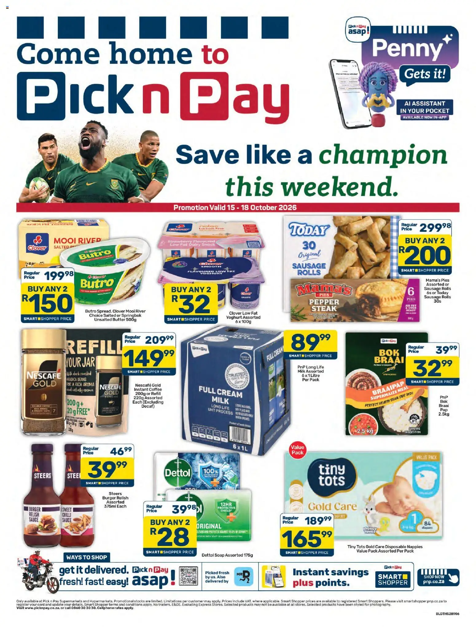 Preview of Pick n Pay flyer valid from 15/10/2026 - Coffee, Soap, Beans, Sausage, Nappies, Diapers, Chilli, Sauce
