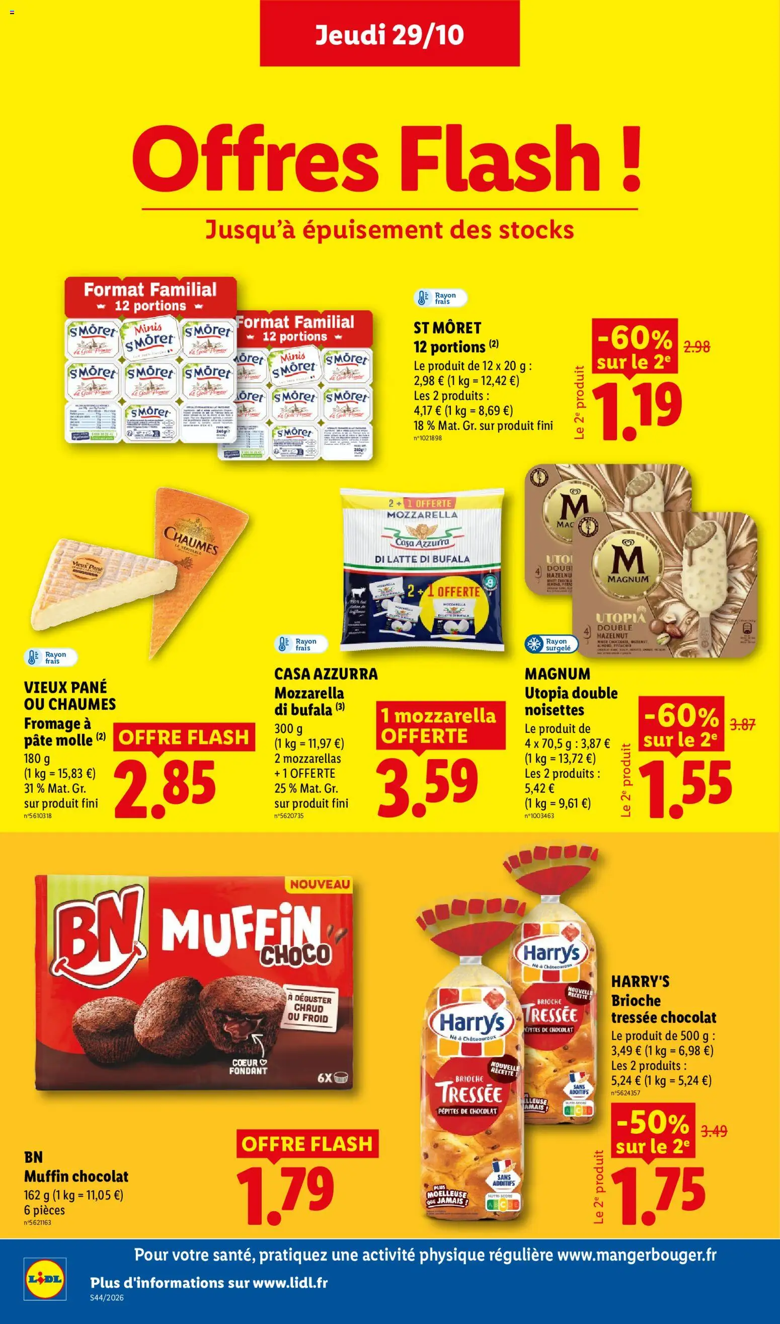 Prévisualisation de LIDL catalogue du magasin LIDL formulaire valide 29/10/2026 - Chocolat, Mozzarella, Brioche, Pâte, Magnum, Pépites de chocolat, Brioche tressée, Fromage à pâte molle