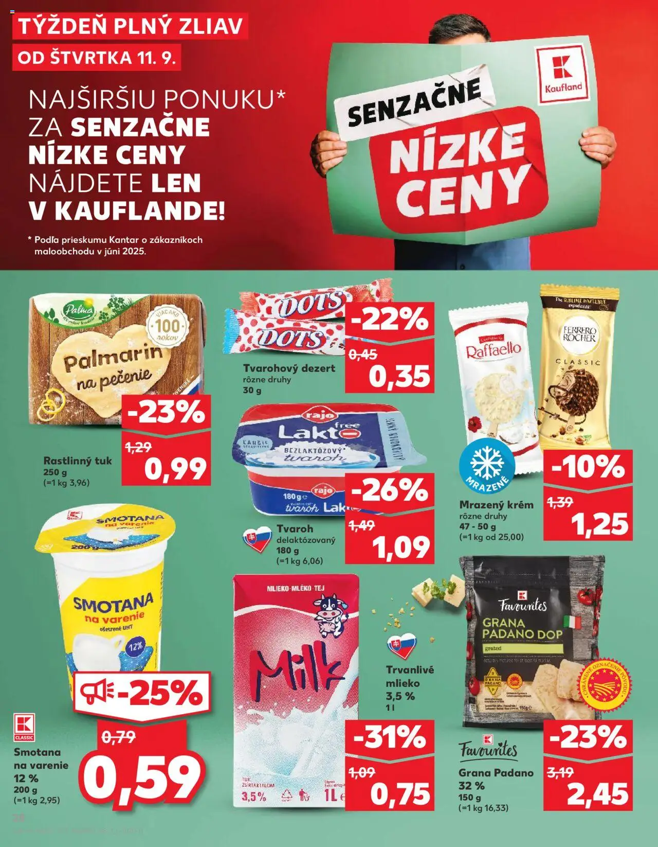 Náhľad Kaufland letáku platného od 11.09.2025 - Tvaroh, Mlieko, Raffaello, Ferrero Rocher, Smotana, Krém, Trvanlivé mlieko, Mlieko 3,5 %