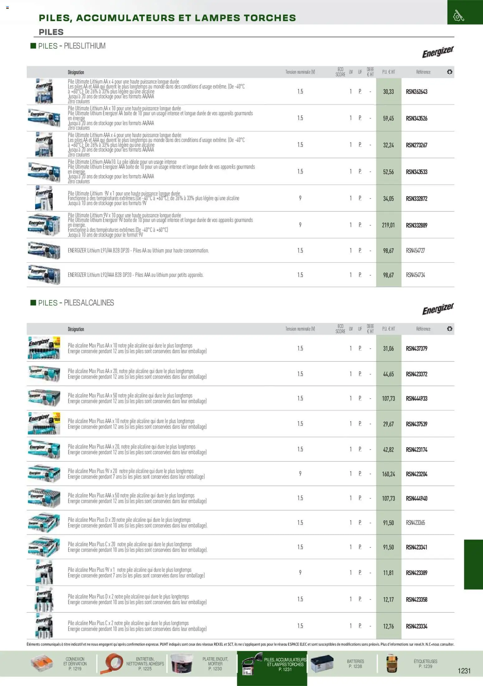 Prévisualisation de Brochure EPI, mesure, outillage, fixations et consommables du magasin Rexel formulaire valide 18/11/2025 - Mortier, Piles AA, Piles