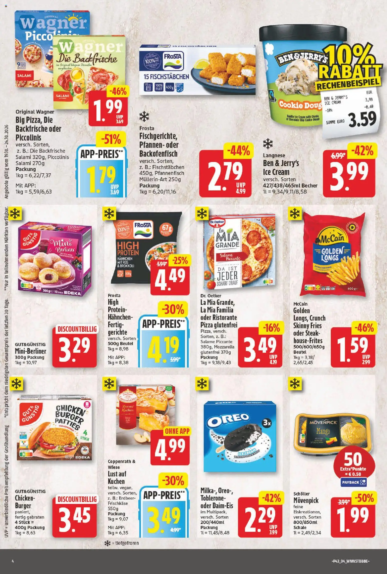 Vorschau von dem Prospekt des Geschäftes NP Discount, gültig ab dem 19.10.2026 - Gerichte, Berliner, Reis, Frosta, Piccolinis, Ben & Jerry's, McCain, Frischkase