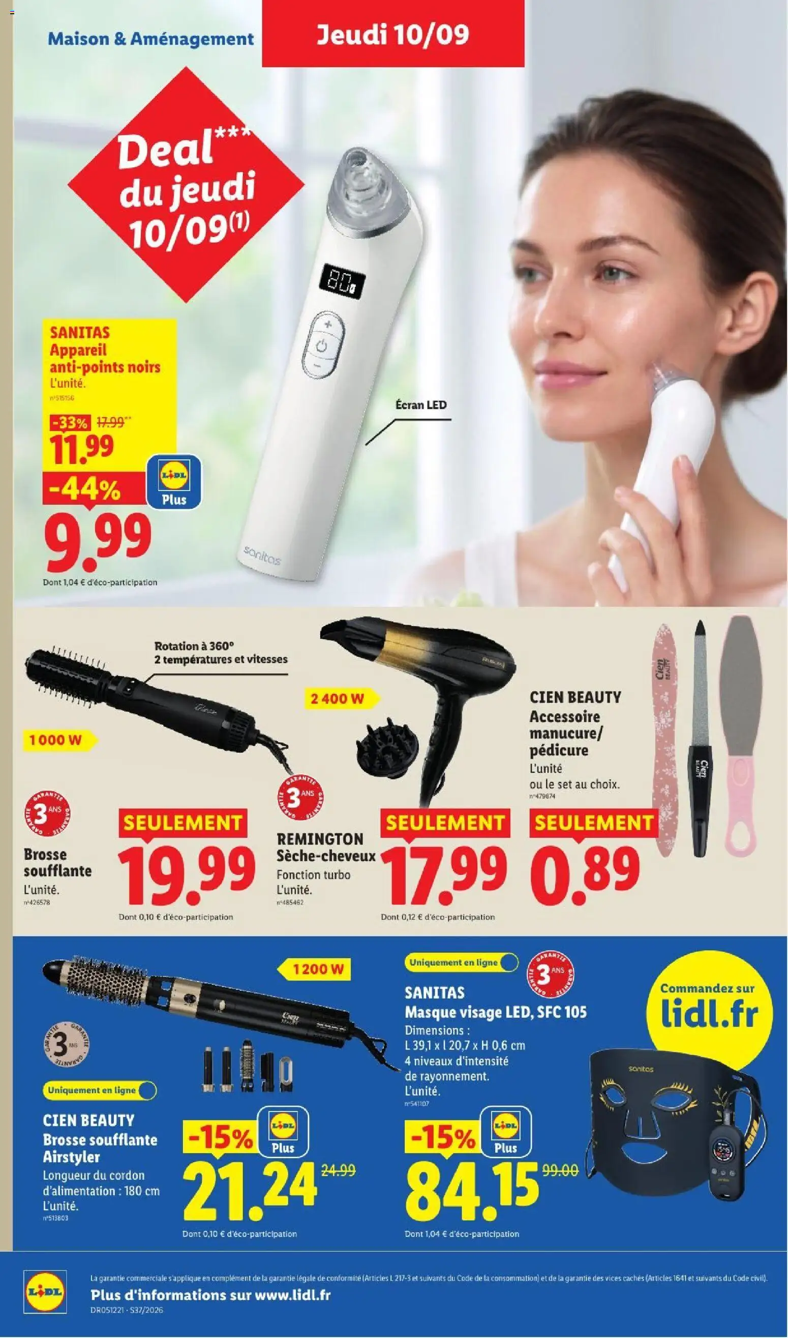 Prévisualisation de LIDL catalogue du magasin LIDL formulaire valide 10/09/2026 - Brosse soufflante, Masque, Masque visage, Remington, Pédicure, Brosse, Sanitas Appareil, Sèche-cheveux
