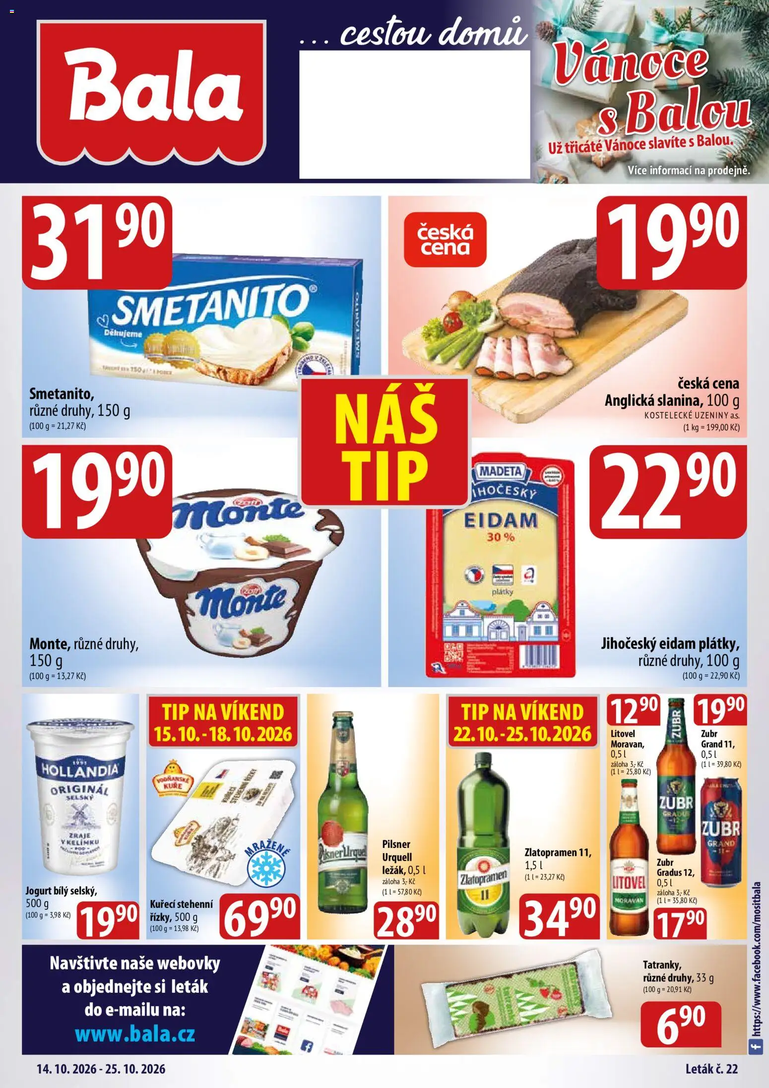 Náhled nabídky: BALA BALA velký leták Holba platný od 14.10.2026 - Jogurt, Zubr, Kuře, Pilsner, Eidam, Uzeniny, Zlatopramen, Hollandia