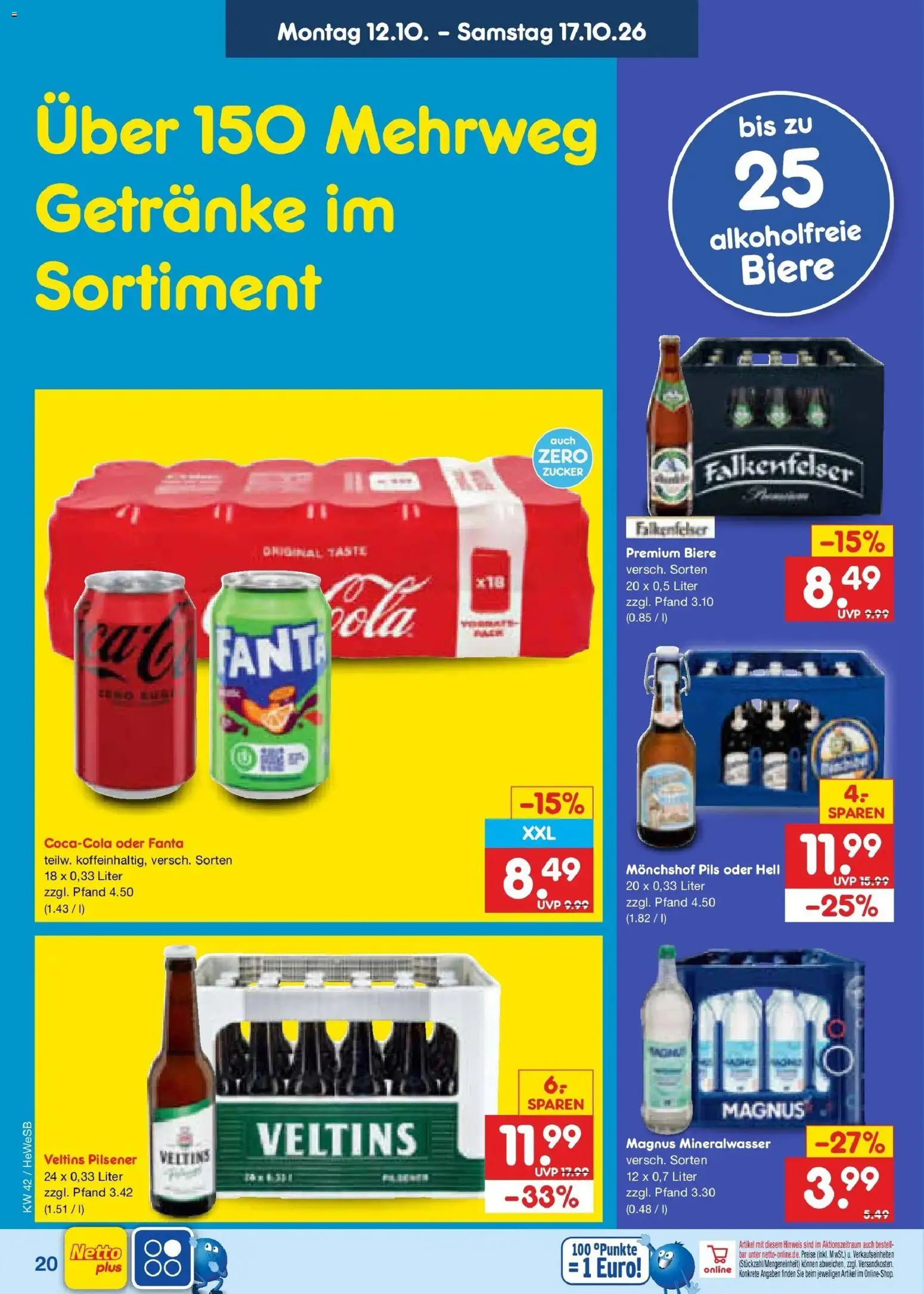 Vorschau von dem Prospekt des Geschäftes Netto Marken-Discount, gültig ab dem 12.10.2026 - Mineralwasser, Zucker, Fanta, Veltins, Monchshof, Pils