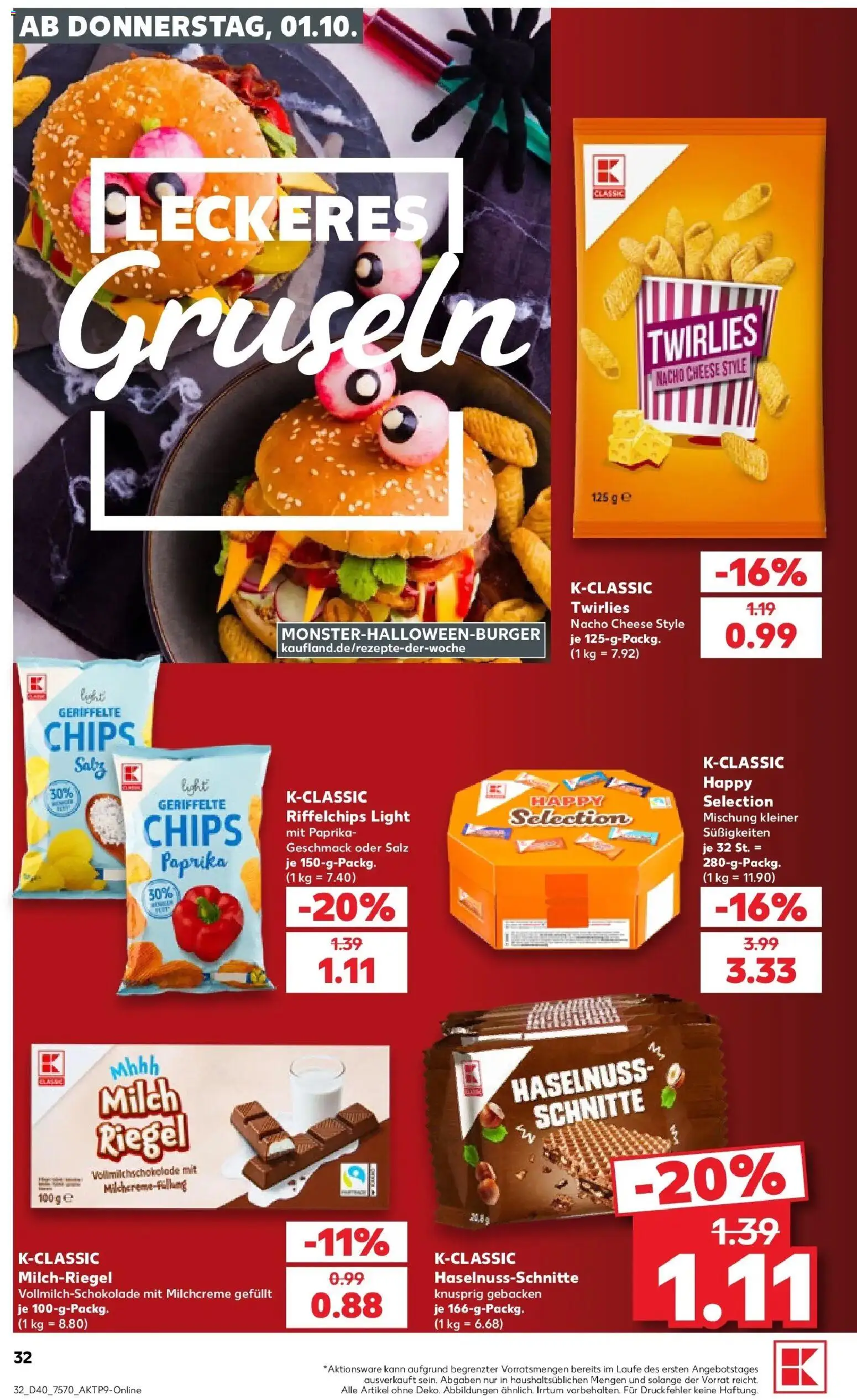 Vorschau von dem Prospekt des Geschäftes Kaufland, gültig ab dem 01.10.2026 - Chips, Süßigkeiten, Milch, Paprika, Salz