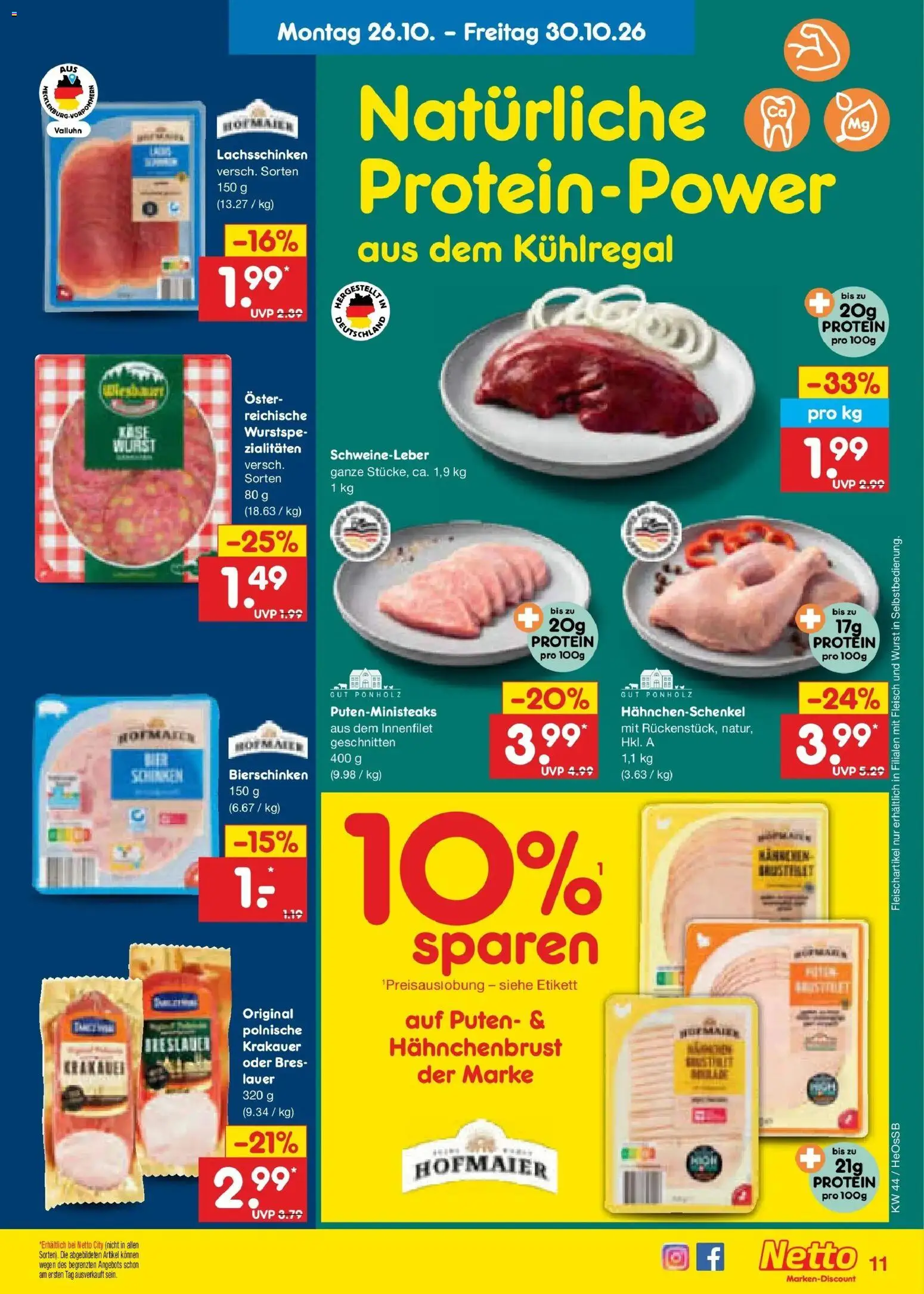 Vorschau von dem Prospekt des Geschäftes Netto Marken-Discount, gültig ab dem 26.10.2026 - Wurst, Fleisch, Hahnchenschenkel, Hahnchenbrust