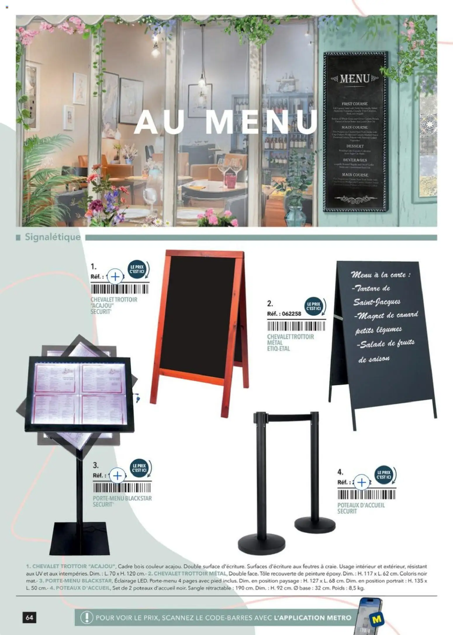 Prévisualisation de Terrasse&salle Collection 2026 du magasin METRO formulaire valide 09/01/2026 - Salade, Magret de canard, Canard, Cadre, Poids, Chevalet, Base, Éclairage