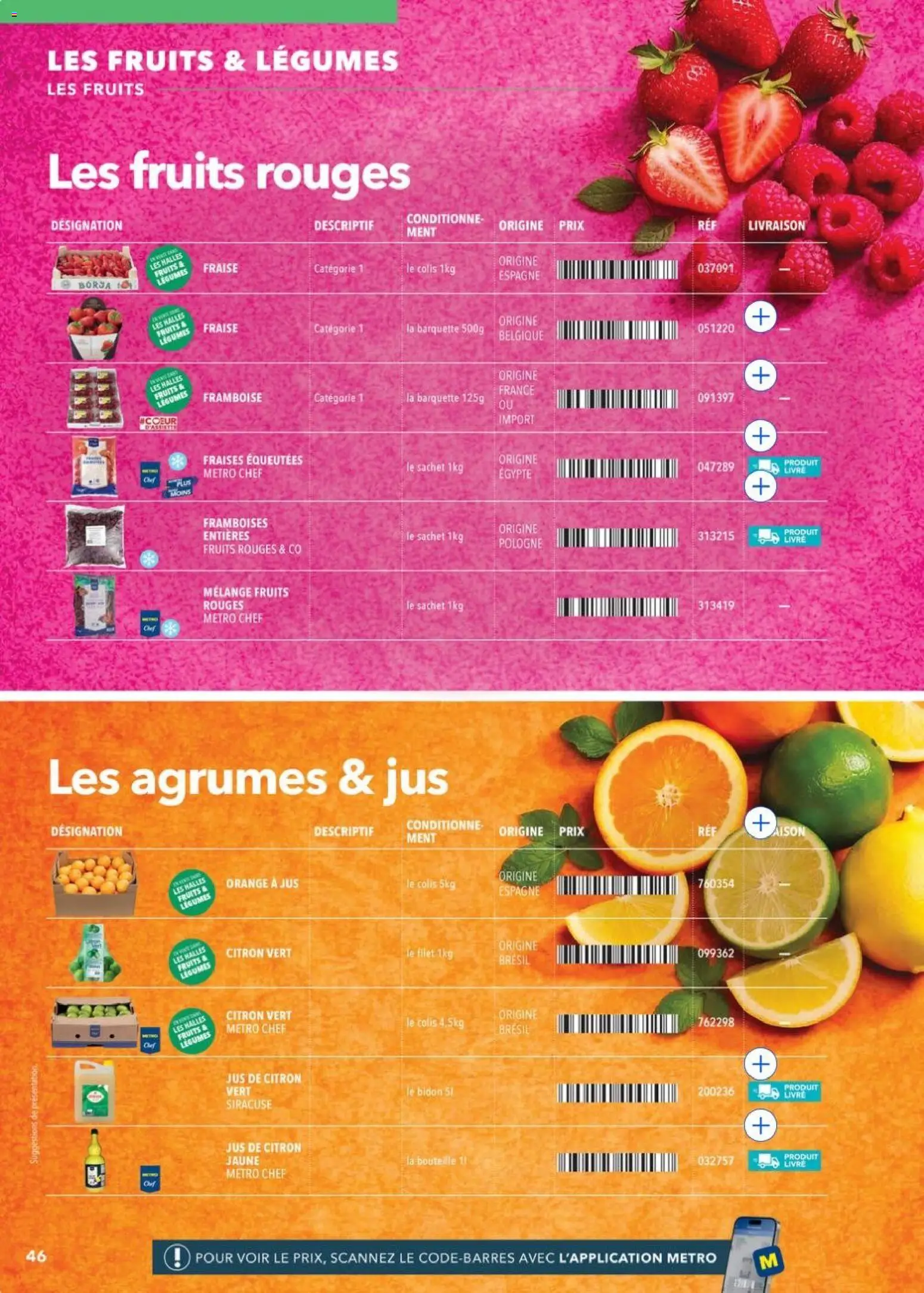 Prévisualisation de METRO - Restauration rapide du magasin METRO formulaire valide 14/04/2026 - Orange, Fraise, Fraises, Citron, Citron vert, Bouteille, Jus de citron vert, Orange a Jus
