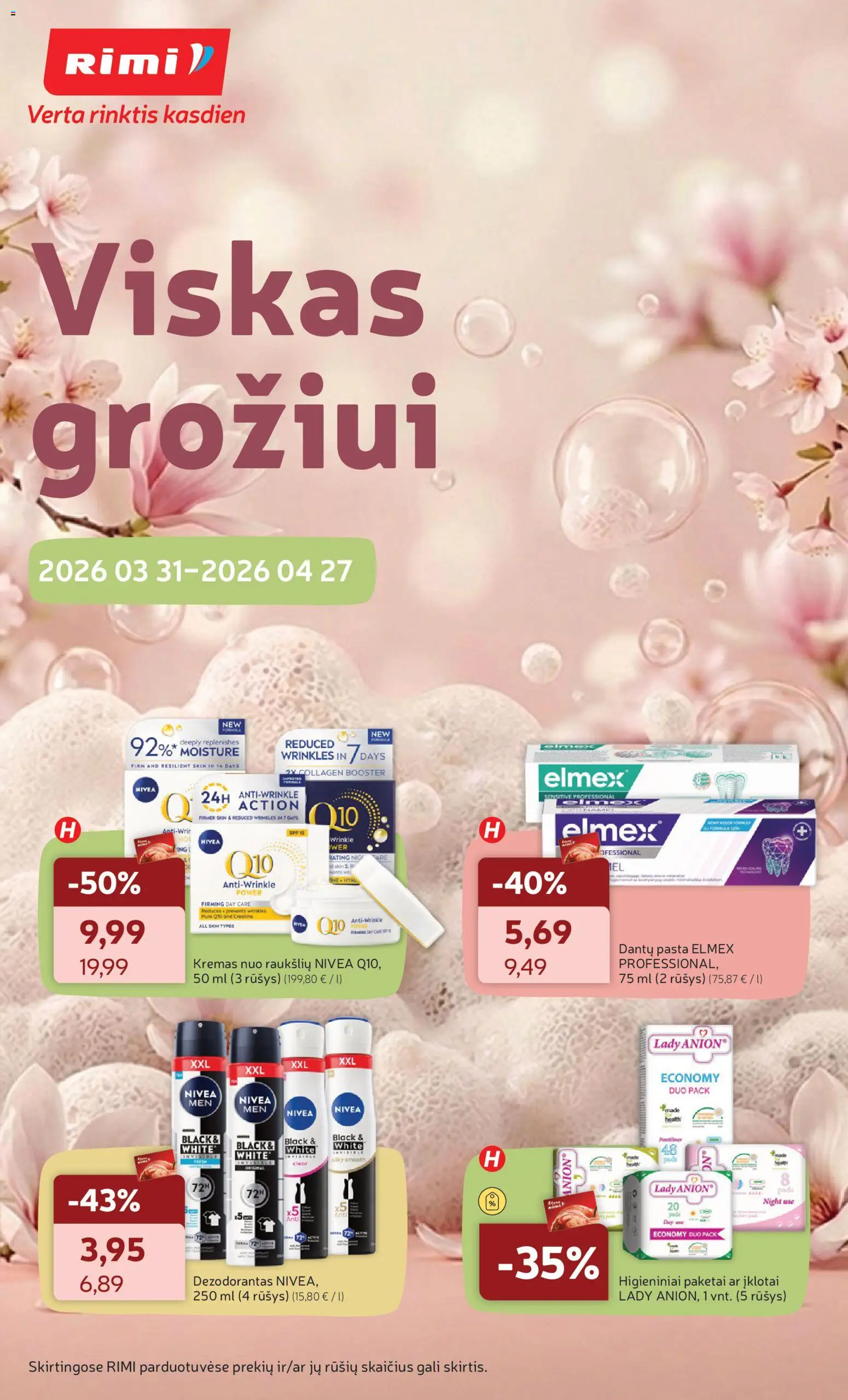 Rimi parduotuvės leidinio Rimi leidinys - Grožio prekių katalogas galiojančio nuo 2026.03.31 peržiūra - Dezodorantas, Kremas