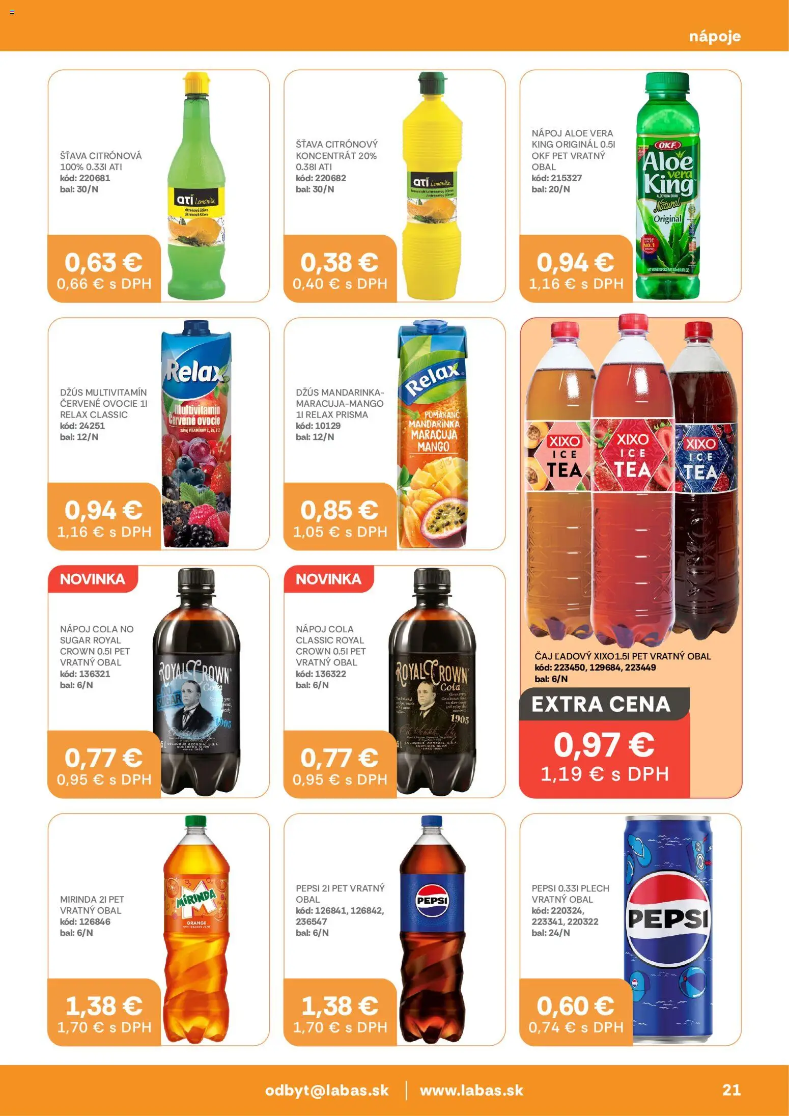 Náhľad Labaš letáku platného od 11.09.2026 - Mango, Ovocie, Pepsi, Multivitamín, Cola, Džús, Mirinda, Nápoje