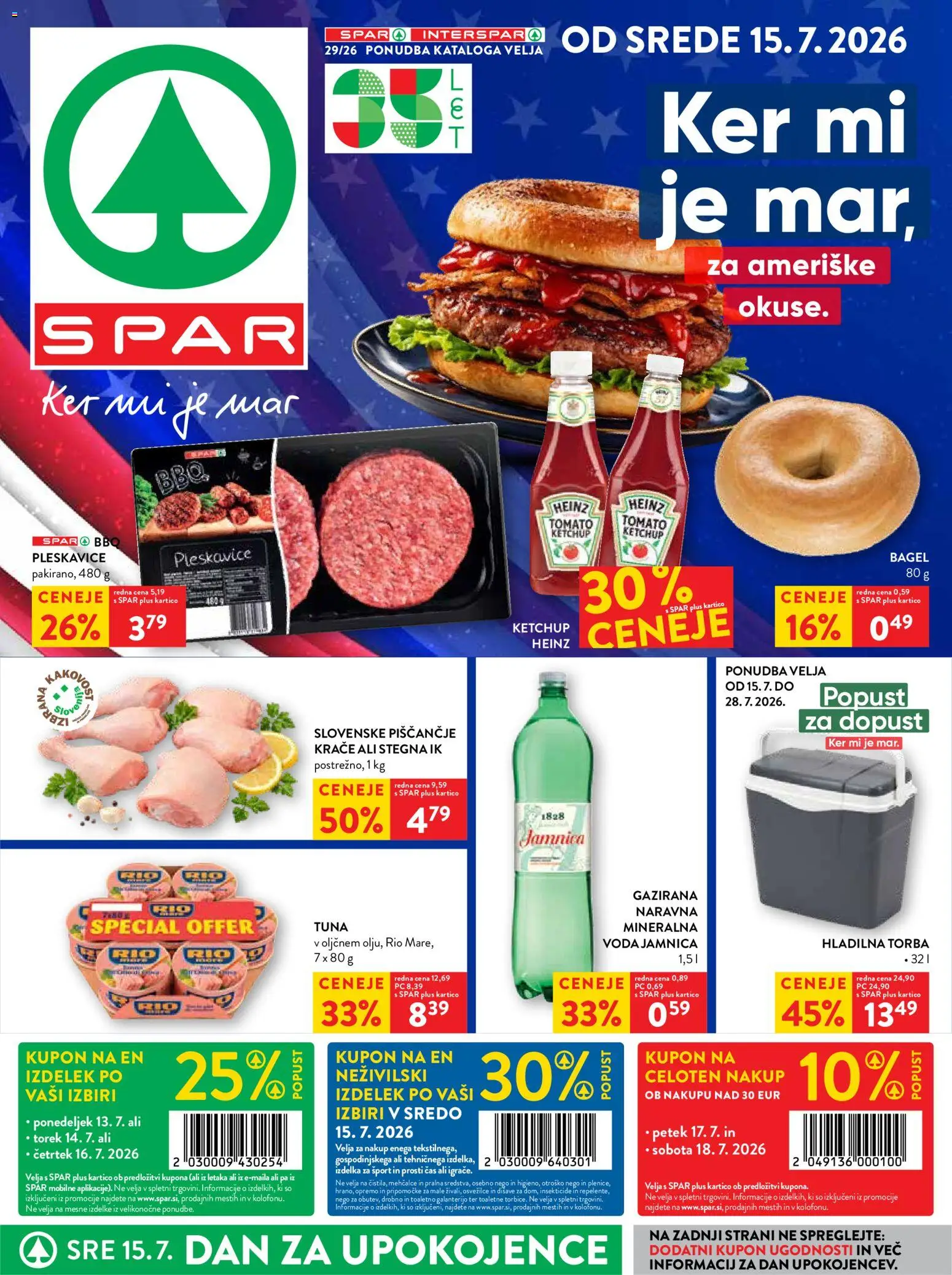 Predogled kataloga iz trgovine Spar veljaven od 16.07.2026 - Voda, Hladilna torba, Tuna, Torba, Pleskavice