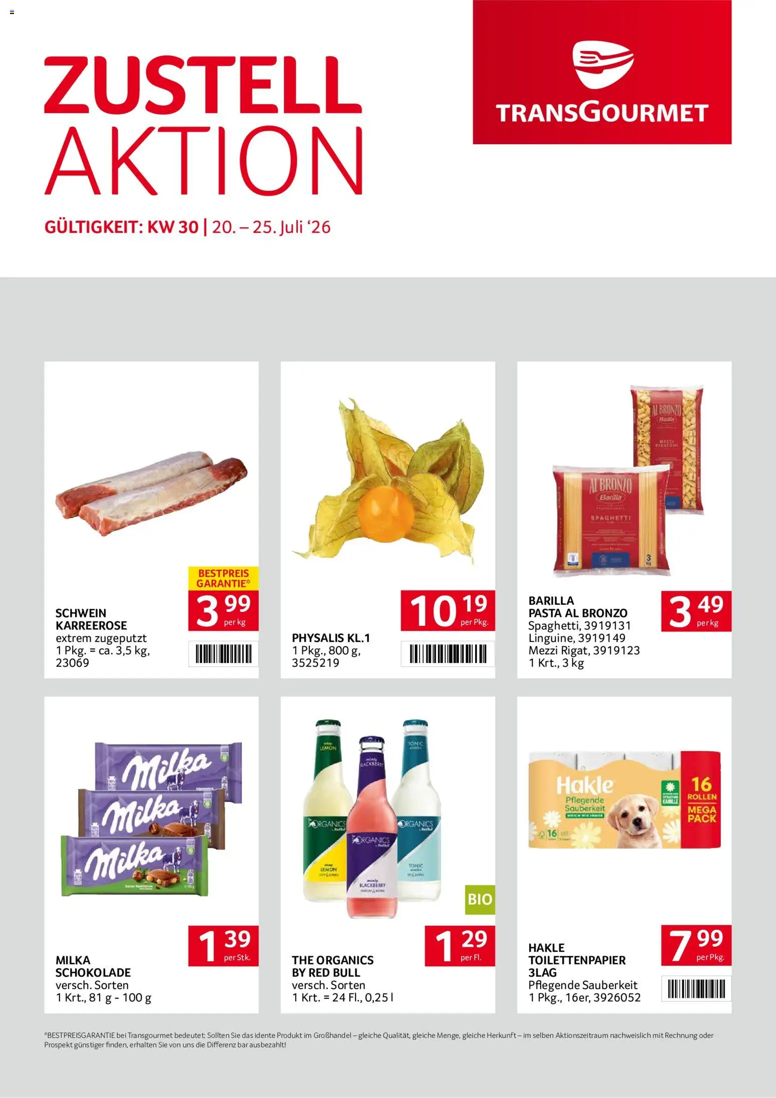 Vorschau der Angebote: Transgourmet Transgourmet Zustellaktion gültig ab 20.07.2026 - Pasta, Schokolade, Spaghetti, Barilla