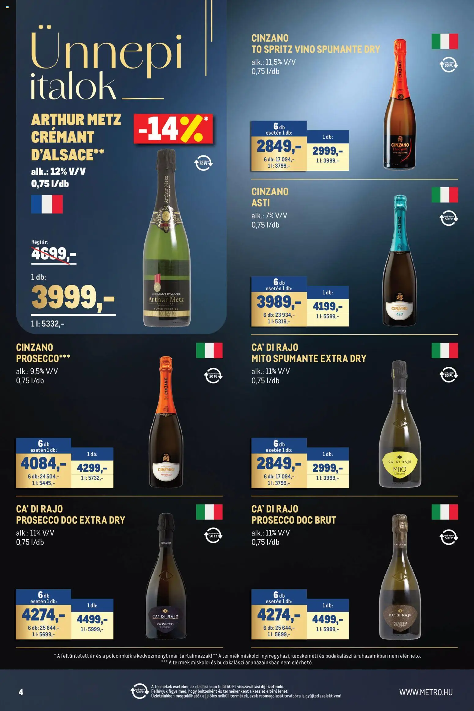 Metro - Metro Ünnepi Italok katalógus 2026/11 megtekintése, amely érvényes 2026.11.02.-től - FA, Prosecco, Só, Italok, Cuvée, Cinzano